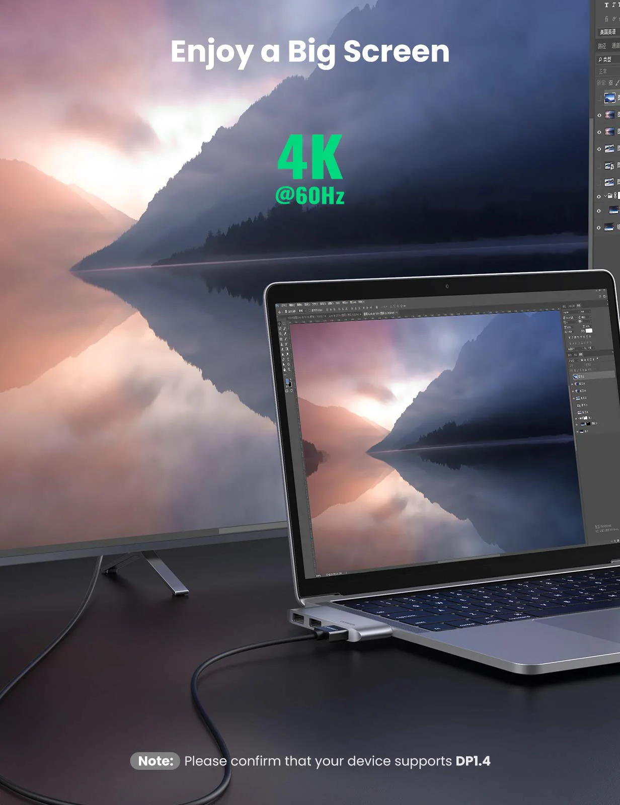 UGREEN USB C Hub 3 in 2 till HDMI 4K 60Hz Adapter, USB 3.1 Gen 2 10Gbps - Image 5