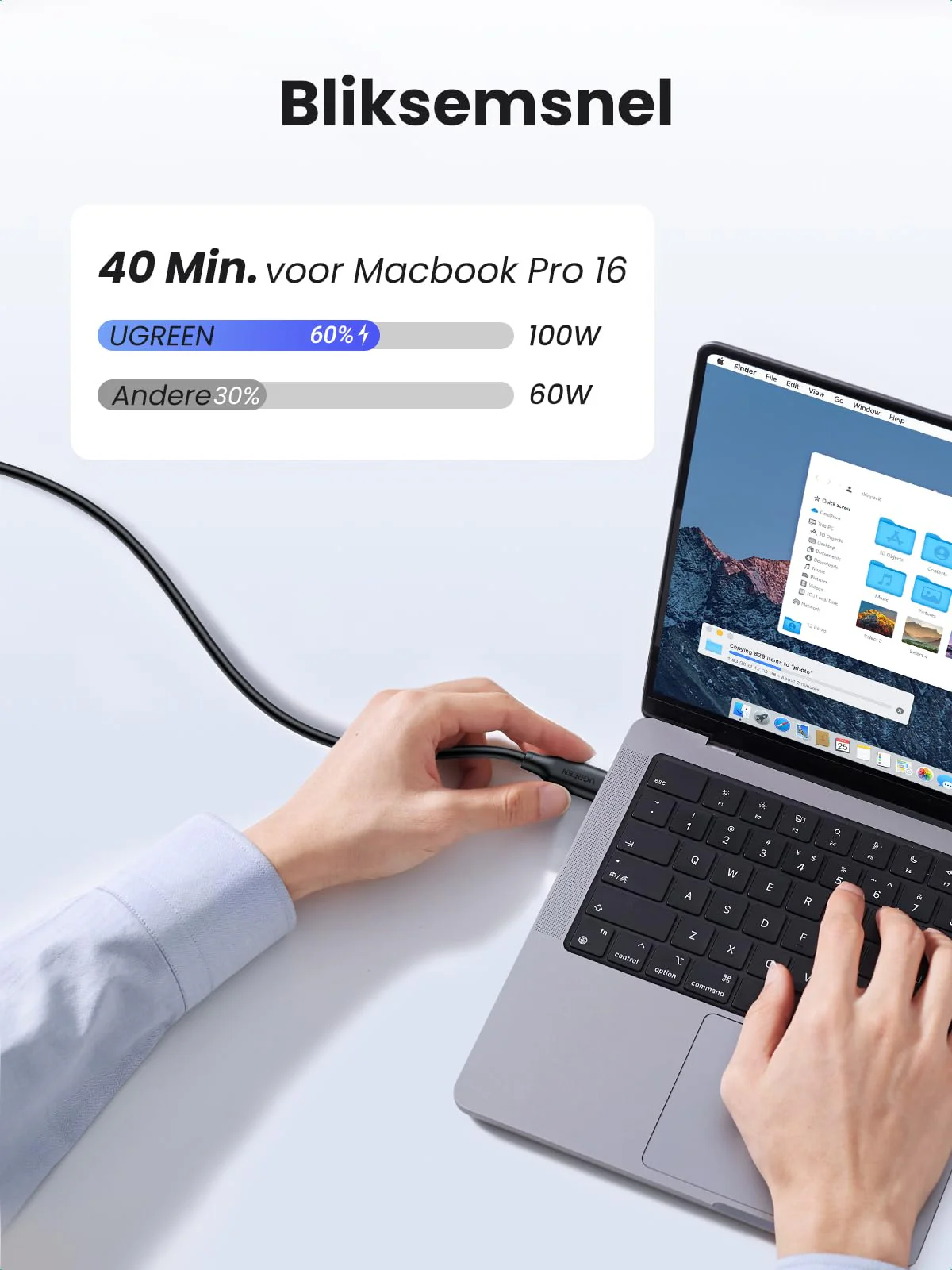 UGREEN USB C Kabel 100W 2st Oplaadkabel USB C naar USB C 5A/20V PD 3.0 PPS compatibel met iPhone 15, M2 MacBook Pro/Air, iPad Pro 12.9 iPad Air 5 Galaxy S23 Ultra Pixel 7 Pro Steam Deck enz. (1m) - Image 3