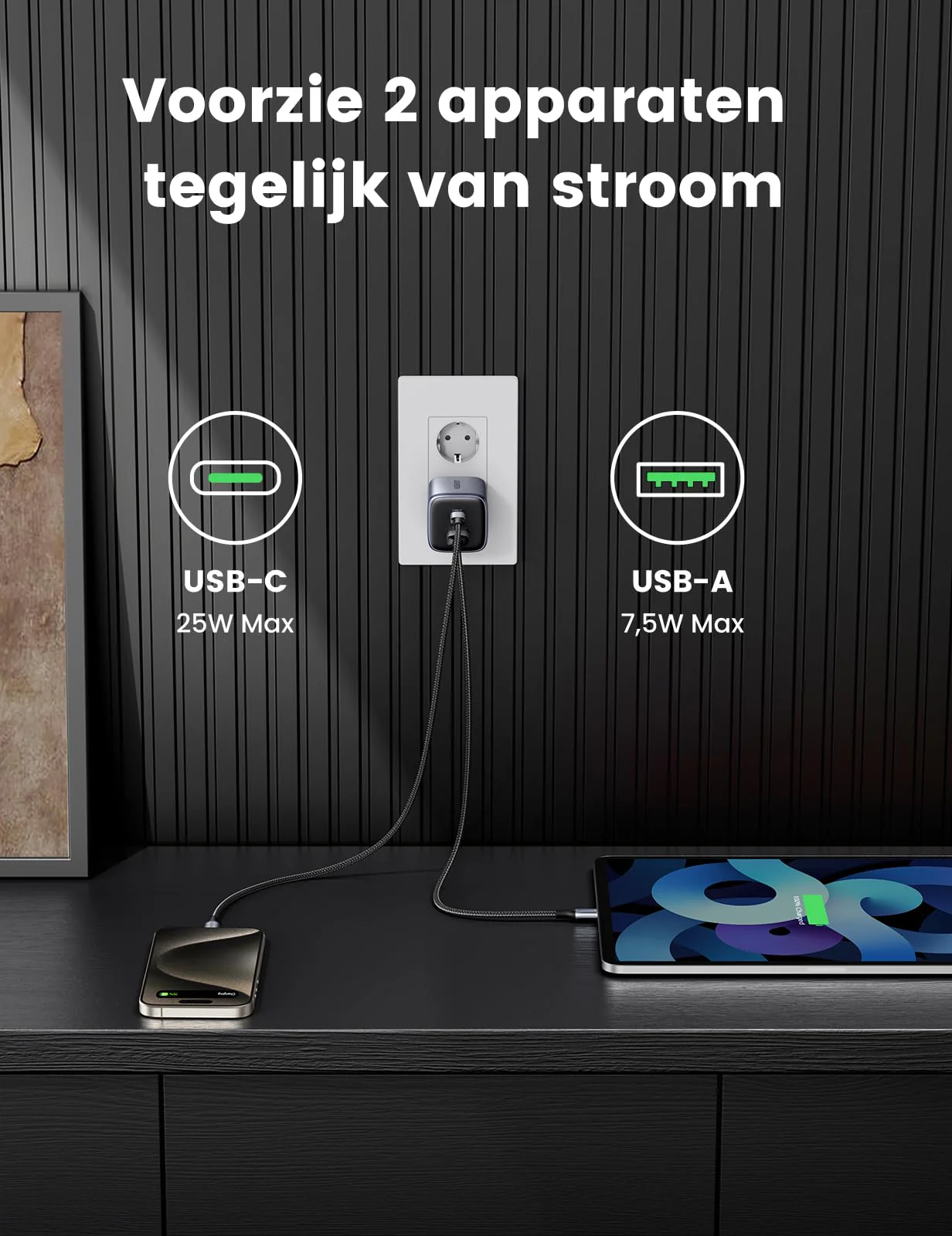 UGREEN Nexode 35W USB C Oplader  - 2 Poorten GaN II Snellader - Image 3