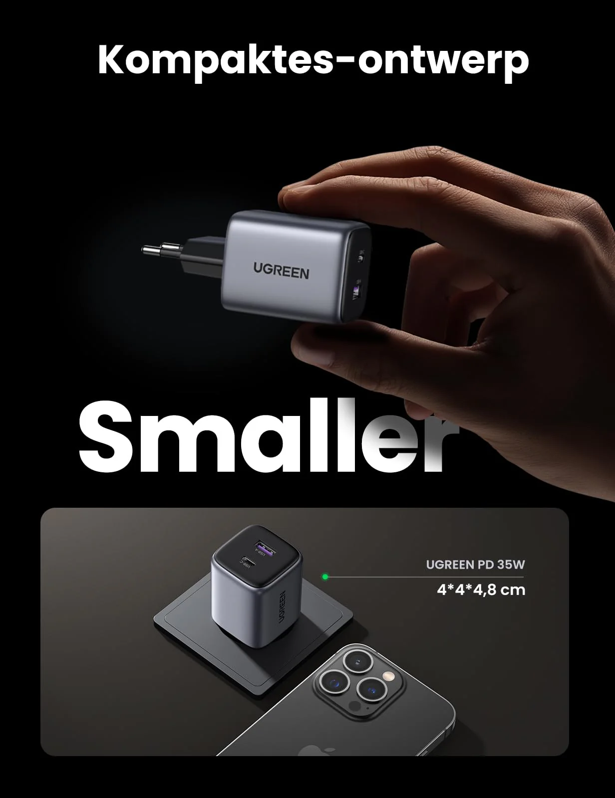 UGREEN Nexode 35W USB C Oplader  - 2 Poorten GaN II Snellader - Image 4