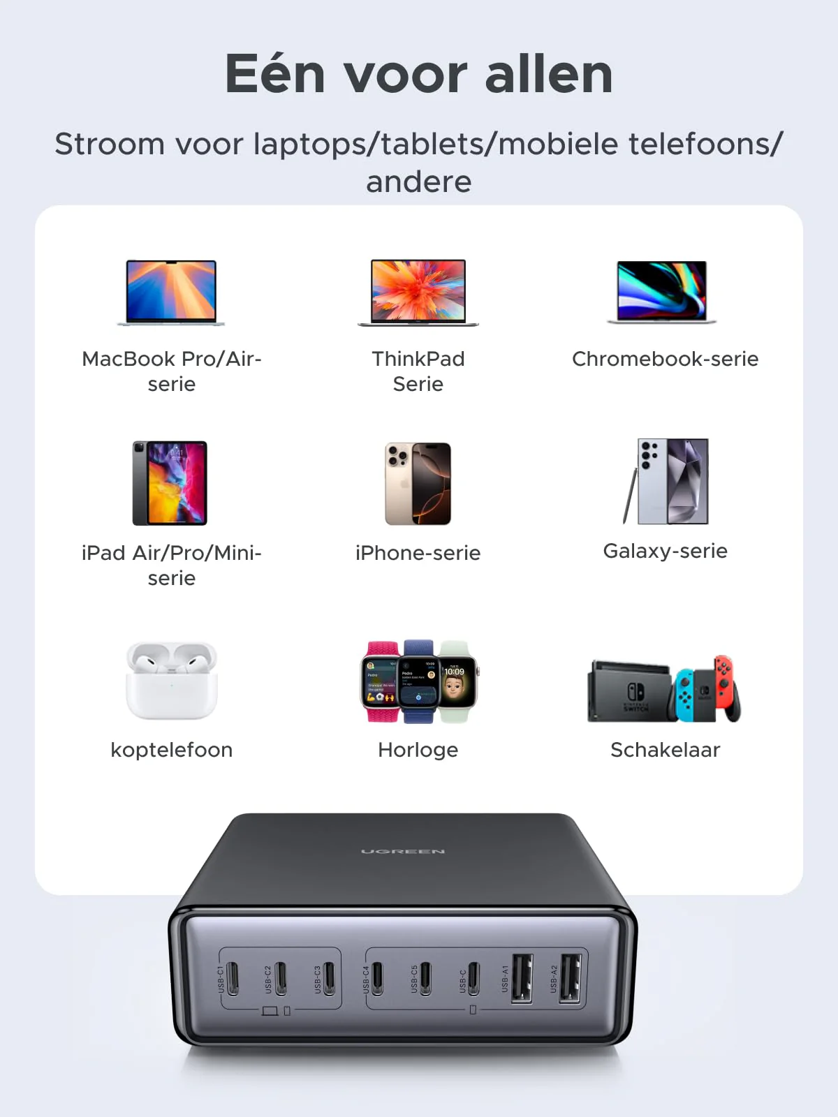 UGREEN 200W 8-Poorts GaN Desktop Snellader - Image 7
