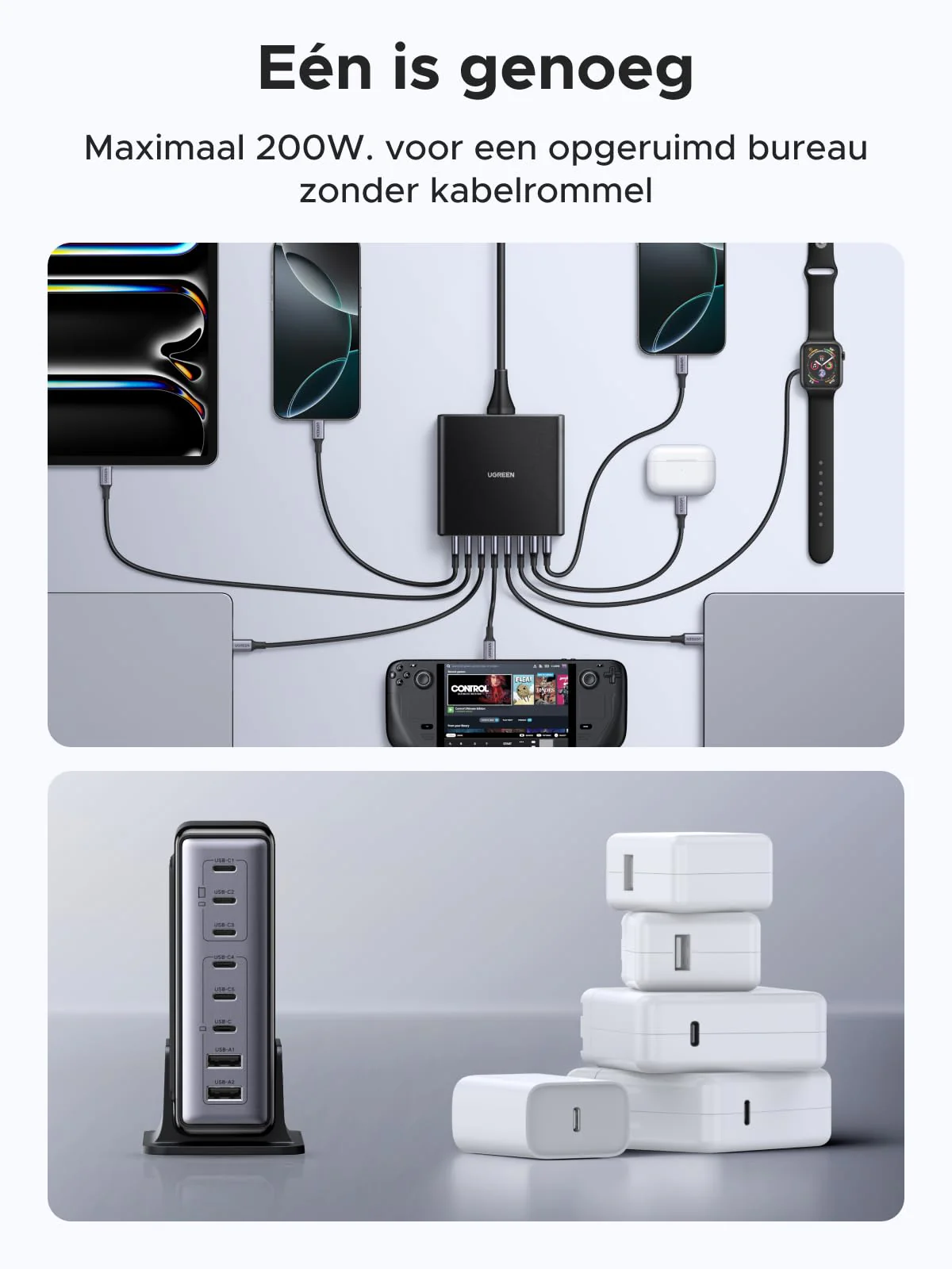 UGREEN 200W 8-Poorts GaN Desktop Snellader - Image 8
