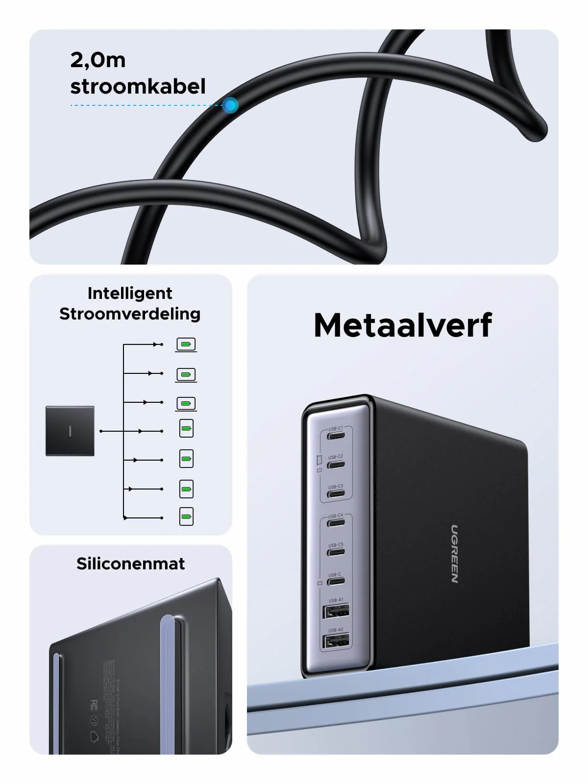 UGREEN 200W 8-Poorts GaN Desktop Snellader - Image 9