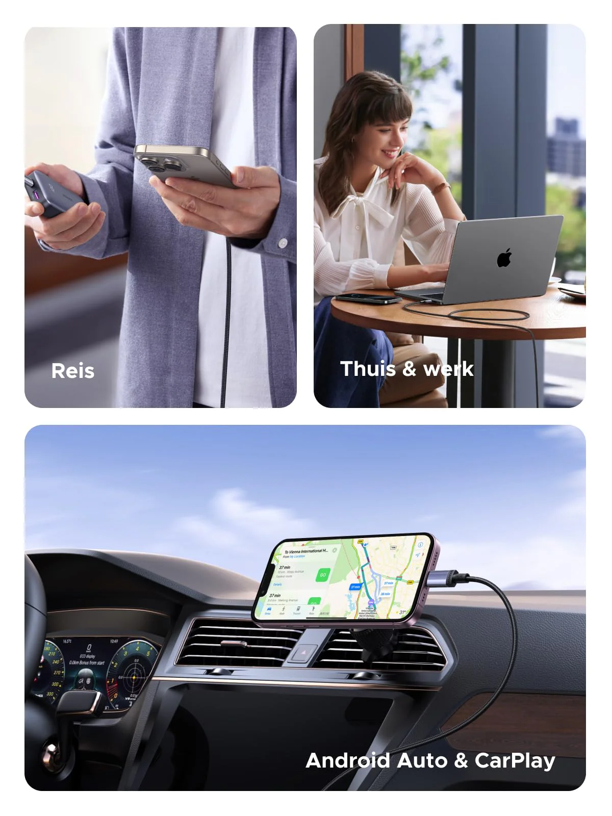 UGREEN 240W USB-C naar USB-C Oplaadkabel (Nylon Gevlochten) - Image 5