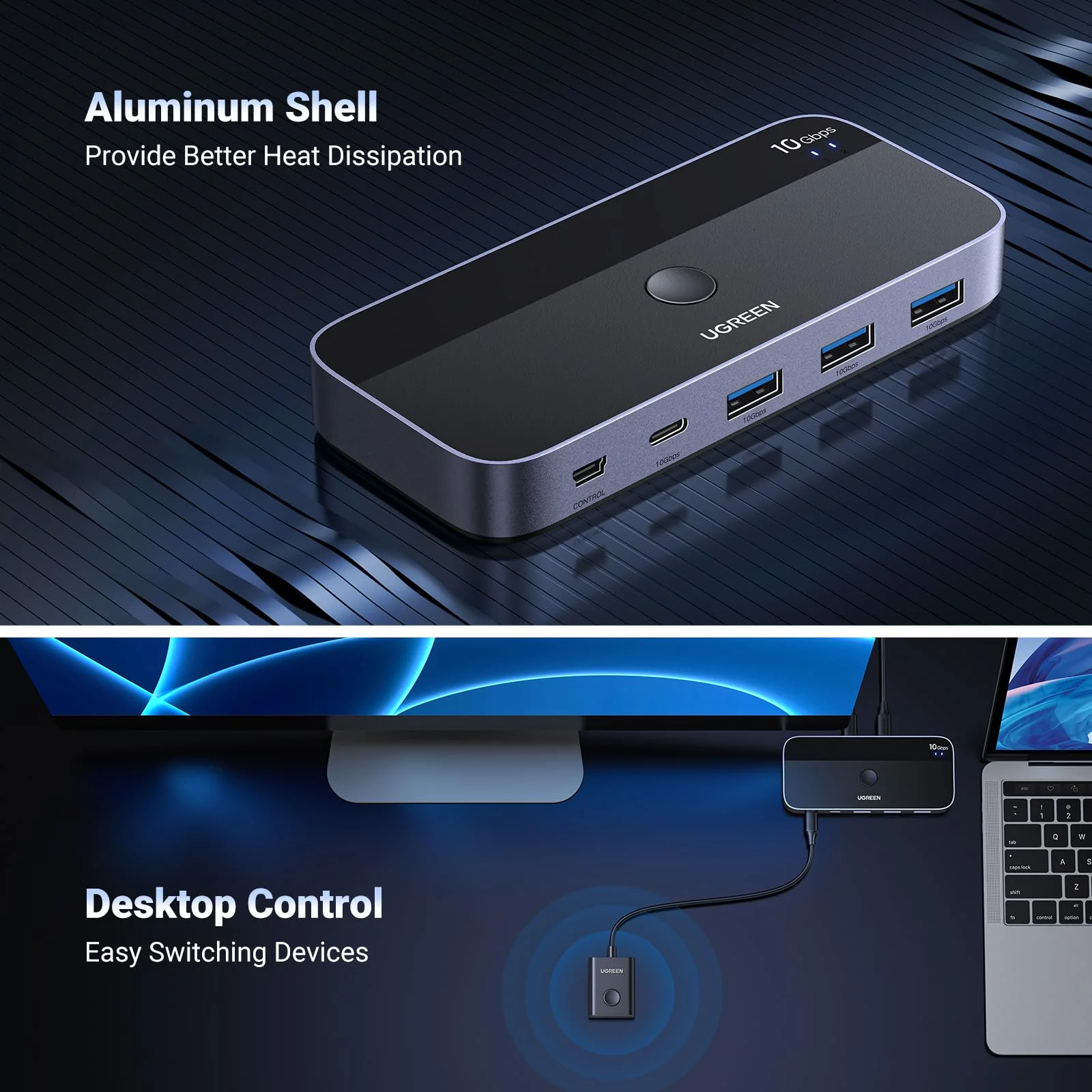 UGREEN USB Switch 2PC 10Gbps USB 3.2 Switcher 2 in 4 Out USB C Schakelaar - Image 7