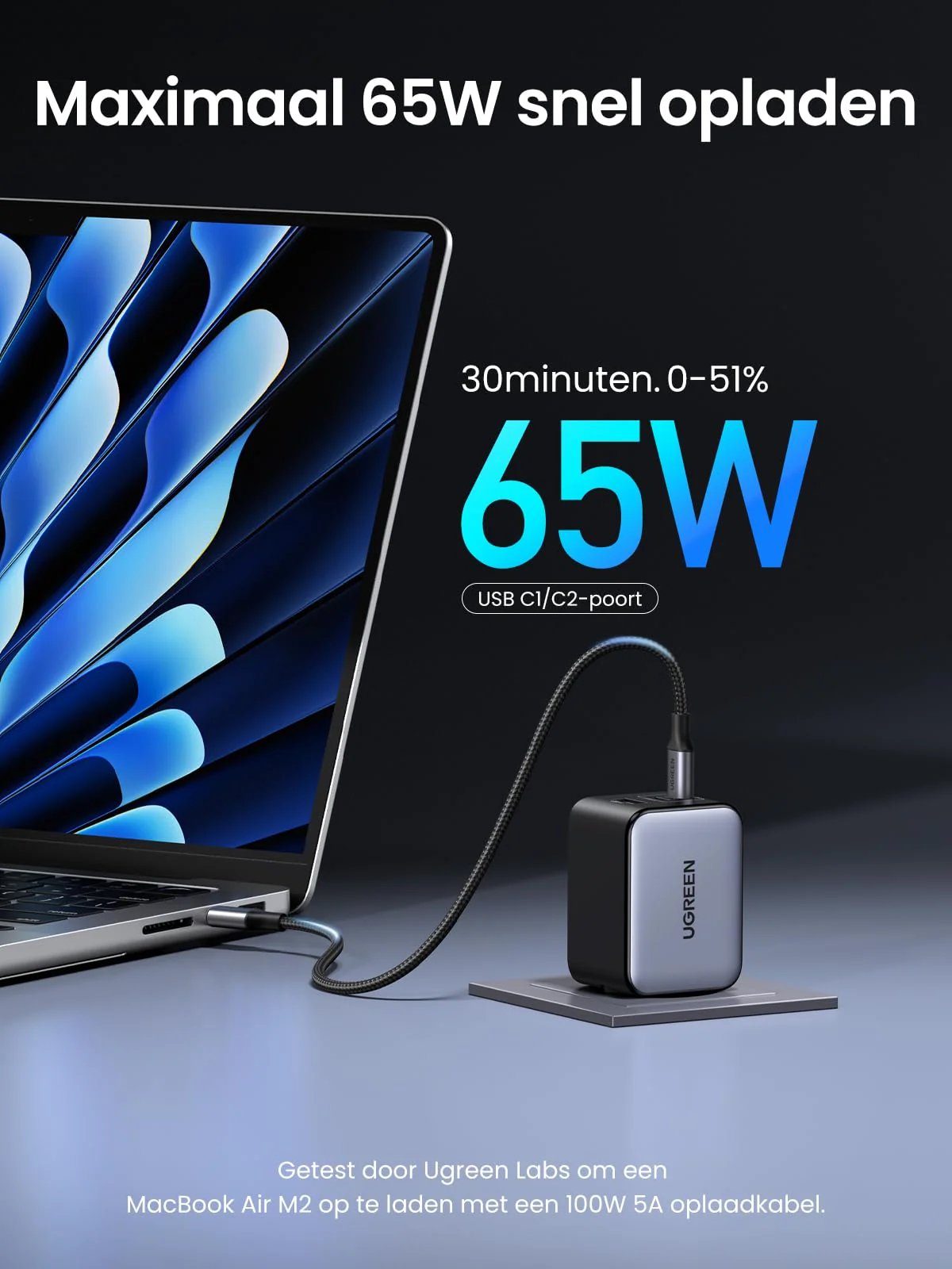 UGREEN Nexode X 65W USB-C GaN Oplader met 3 Poorten - Image 2