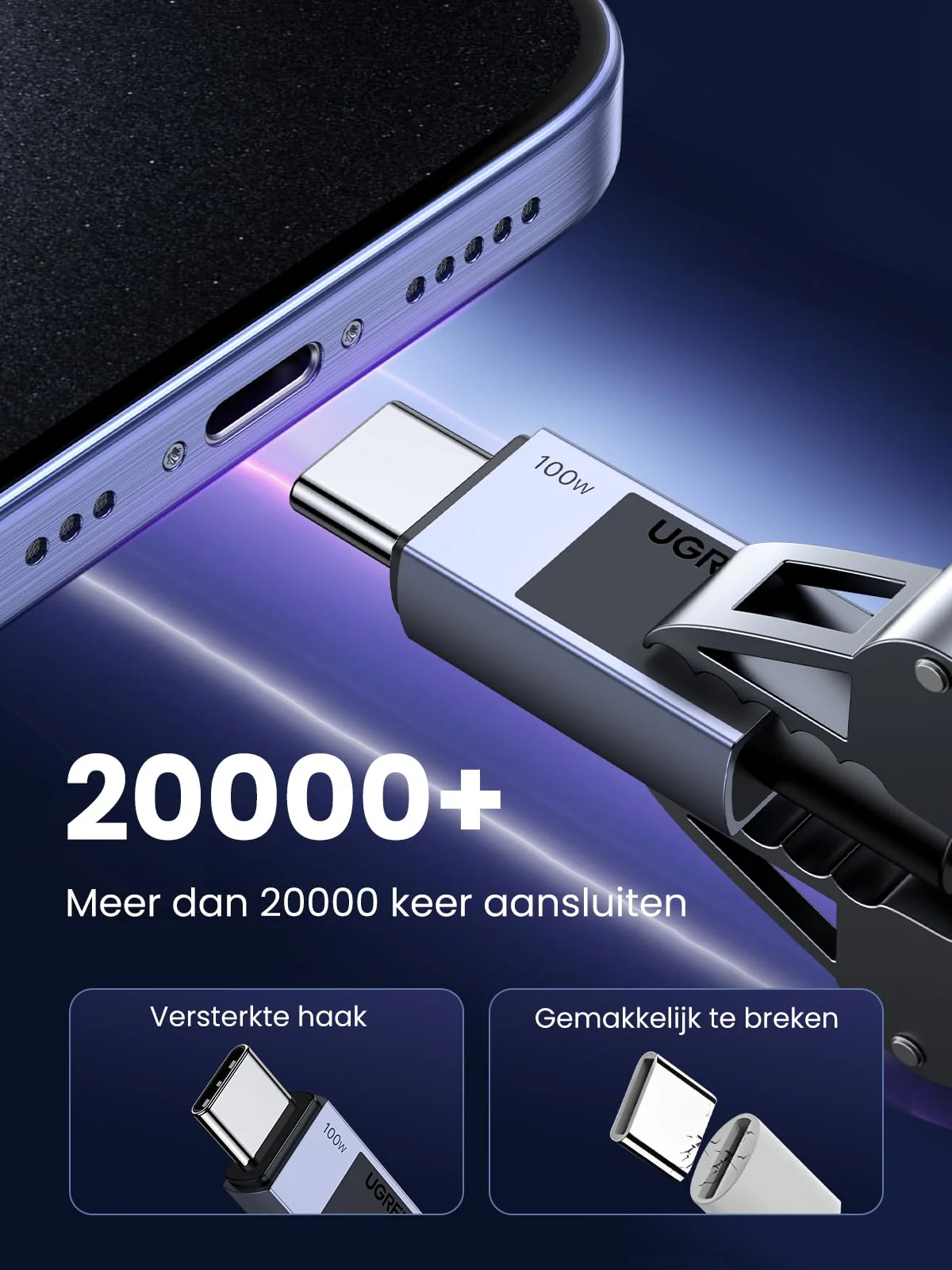 UGREEN 100W USB C-kabel PD 3.0 oplaadkabel USB C naar USB C snellaadkabel 5A/20V (0.5m) - Image 6