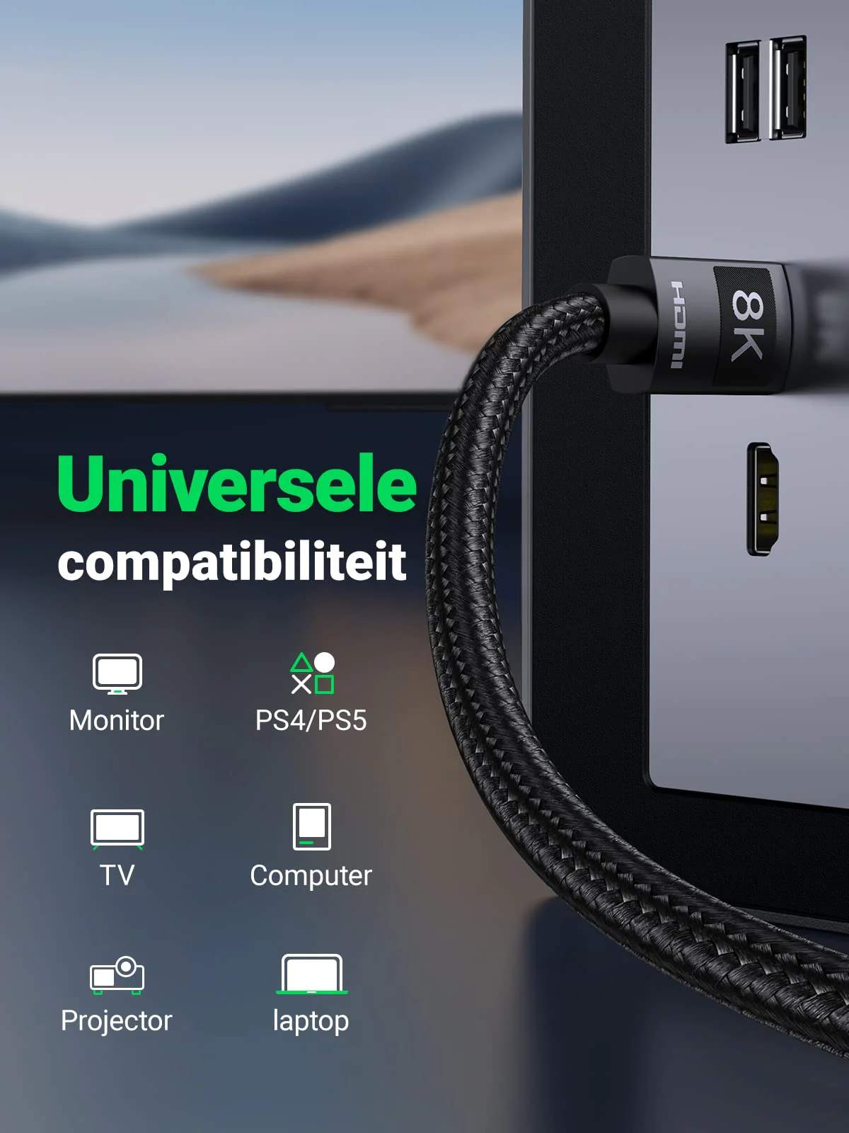 UGREEN 8K HDMI Kabel 2.1 Nylon 8K 60Hz 4K 120Hz, Compatibel met PS5 enz(1M) - Image 7