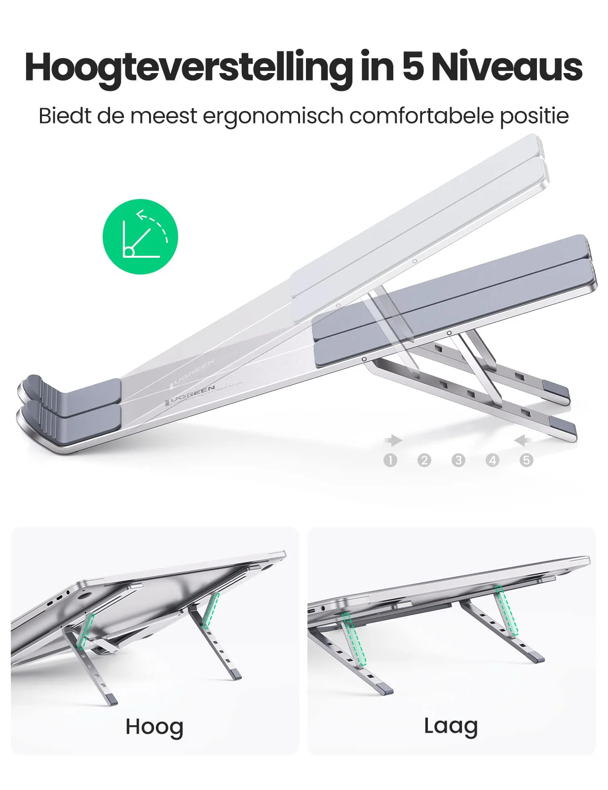 UGREEN Laptop Standaard Draagbare Aluminium Laptop Stand Opvouwbaar 5 Niveaus - Image 3