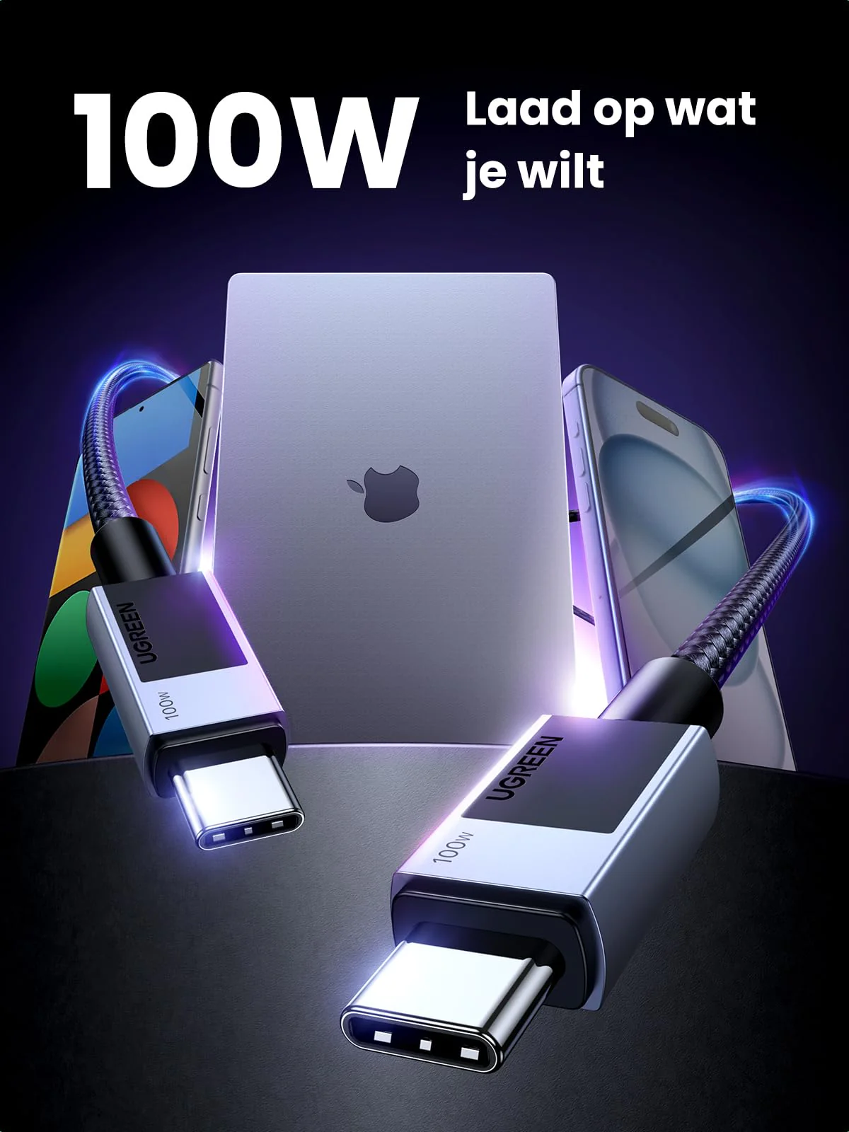 UGREEN 100W USB C-kabel PD 3.0 oplaadkabel USB C naar USB C snellaadkabel 5A/20V compatibel met iPhone 15, M3 MacBook Pro/Air, iPad Air/Pro 2024, Galaxy S24 Ultra A55 Pixel 8a Steam Deck enz. (3m) - Image 2