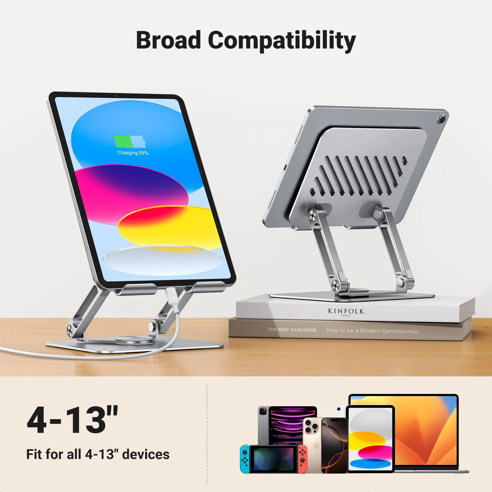 UGREEN Tabletstandaard 360° draaibaar in hoogte verstelbaar, tablethouder, iPad-standaard compatibel met iPad 10e 10,9 iPad Pro/Air 13 11 12,9 iPad Mini 7 Galaxy iPhone 16 Alle apparaten van 4-13 inch - Image 8