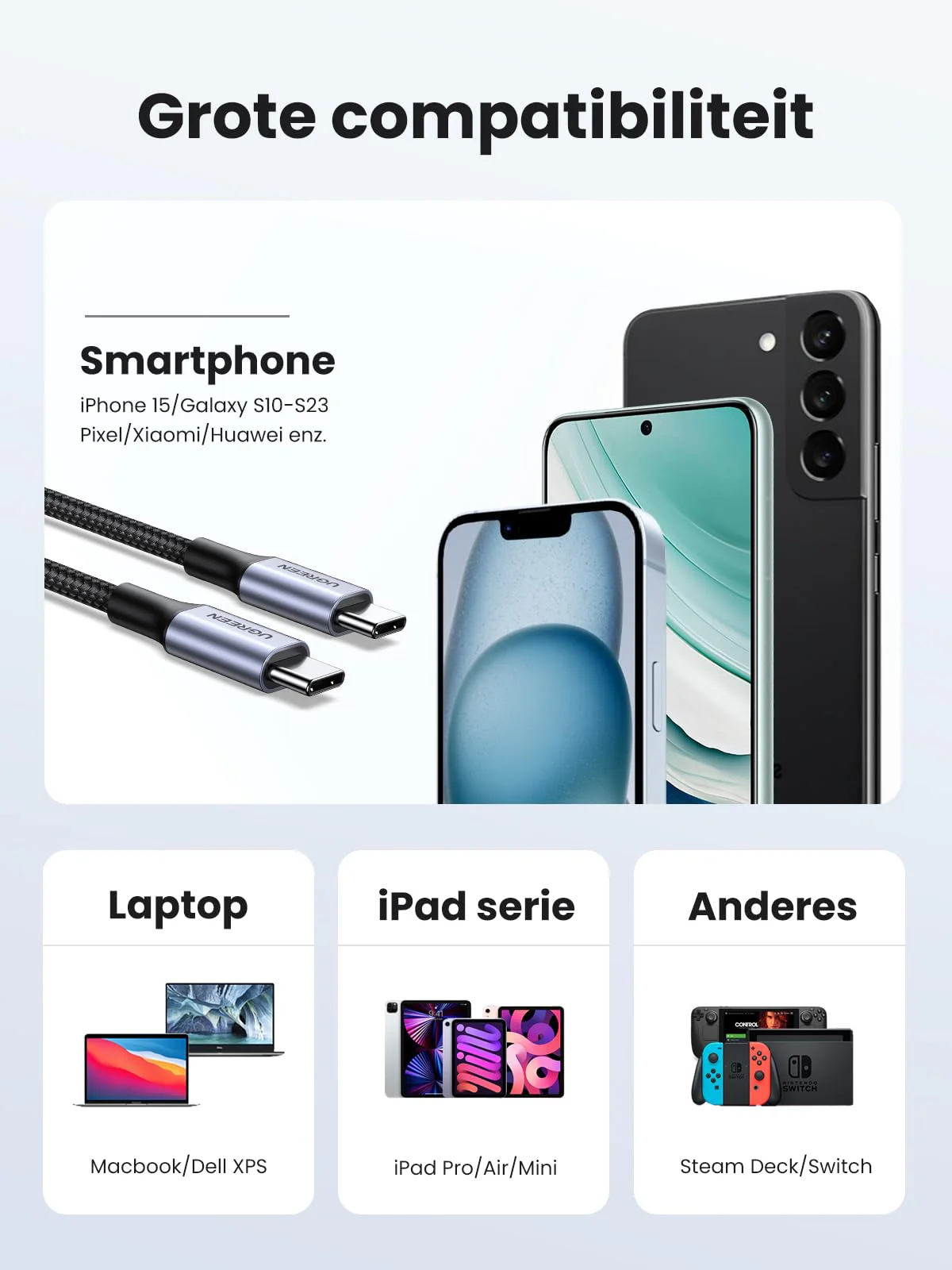 UGREEN USB C naar USB C kabel 60W PD 3.0 USB-C oplaadkabel - Image 5