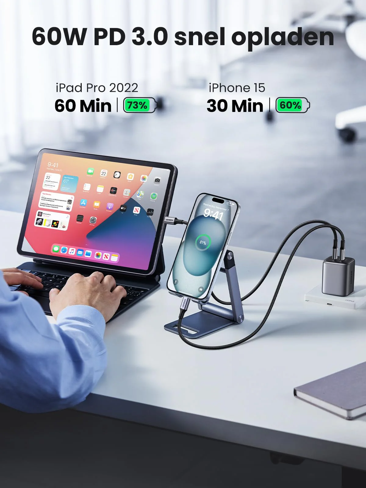 UGREEN USB C naar USB C Kabel 2 Stuk 60W PD 3.0 PPS USB C Oplaadkabel 2 Pak (1M) - Image 3