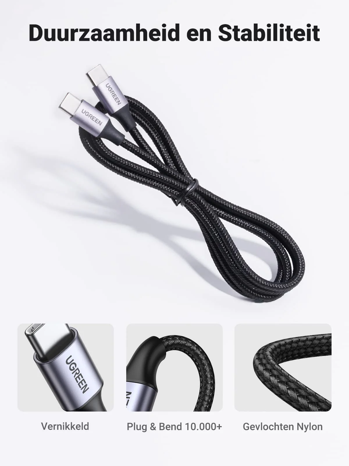 UGREEN USB C naar USB C Kabel 2 Stuk 60W PD 3.0 PPS USB C Oplaadkabel 2 Pak (1M) - Image 8