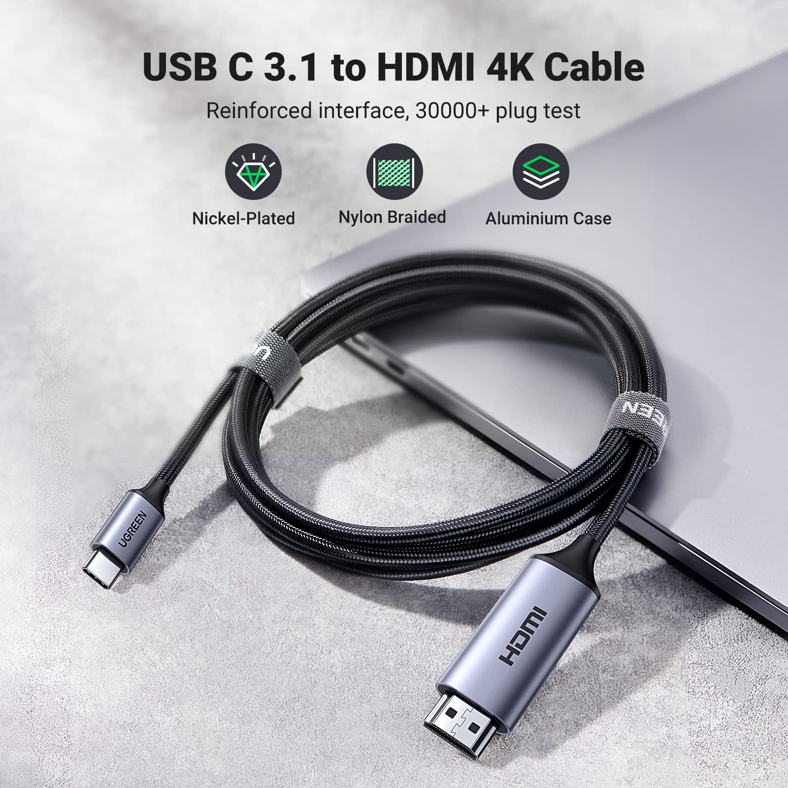 UGREEN 4K USB C (Thunderbolt 3) naar HDMI Kabel 2m Nylon Ondersteunt - Image 8