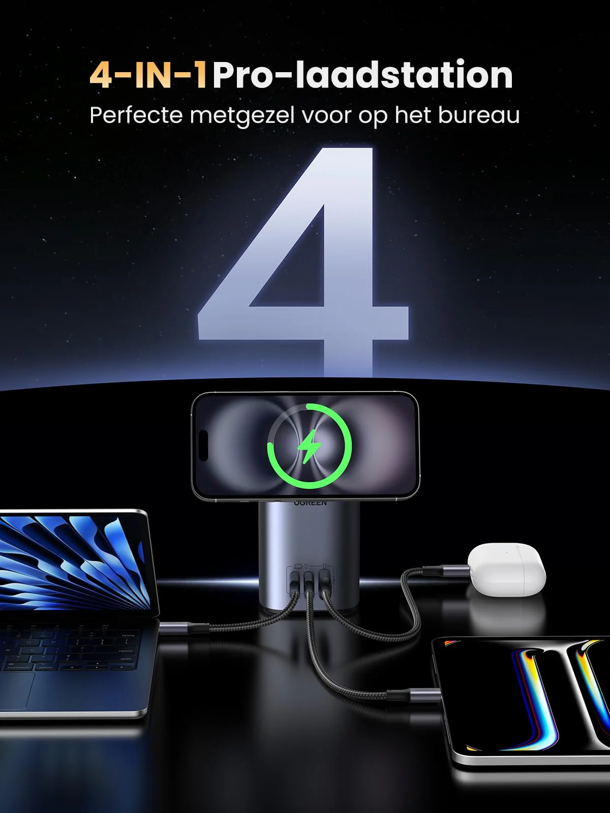 UGREEN Nexode 65W 4-in-1 GaN Oplader met Qi2 Draadloos Opladen - Image 2