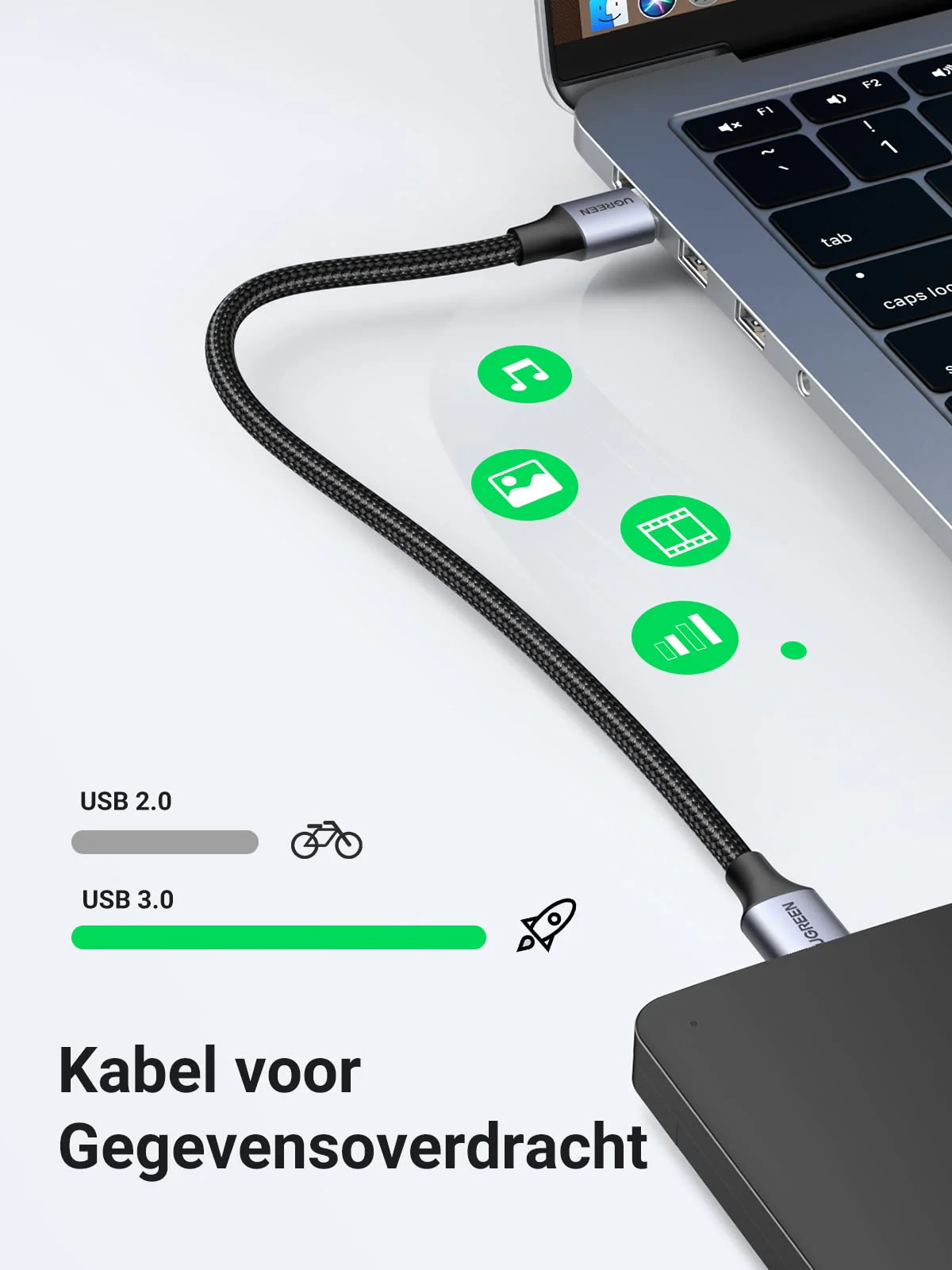 UGREEN USB 3.0 A naar USB 3.0 A 5Gbps Data Overdracht Kabel (1M) - Image 3