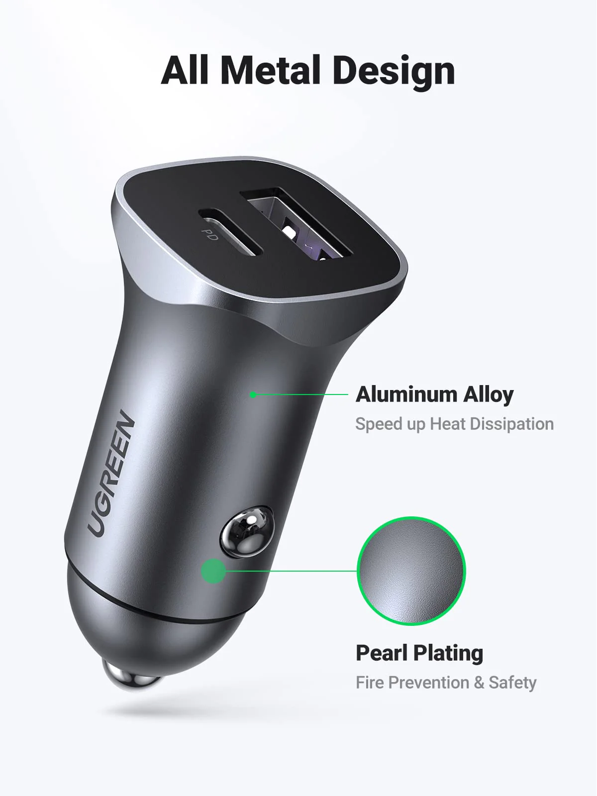 UGREEN 30W 2-in-1 Autolader met 1M USB C Kabel - Image 5