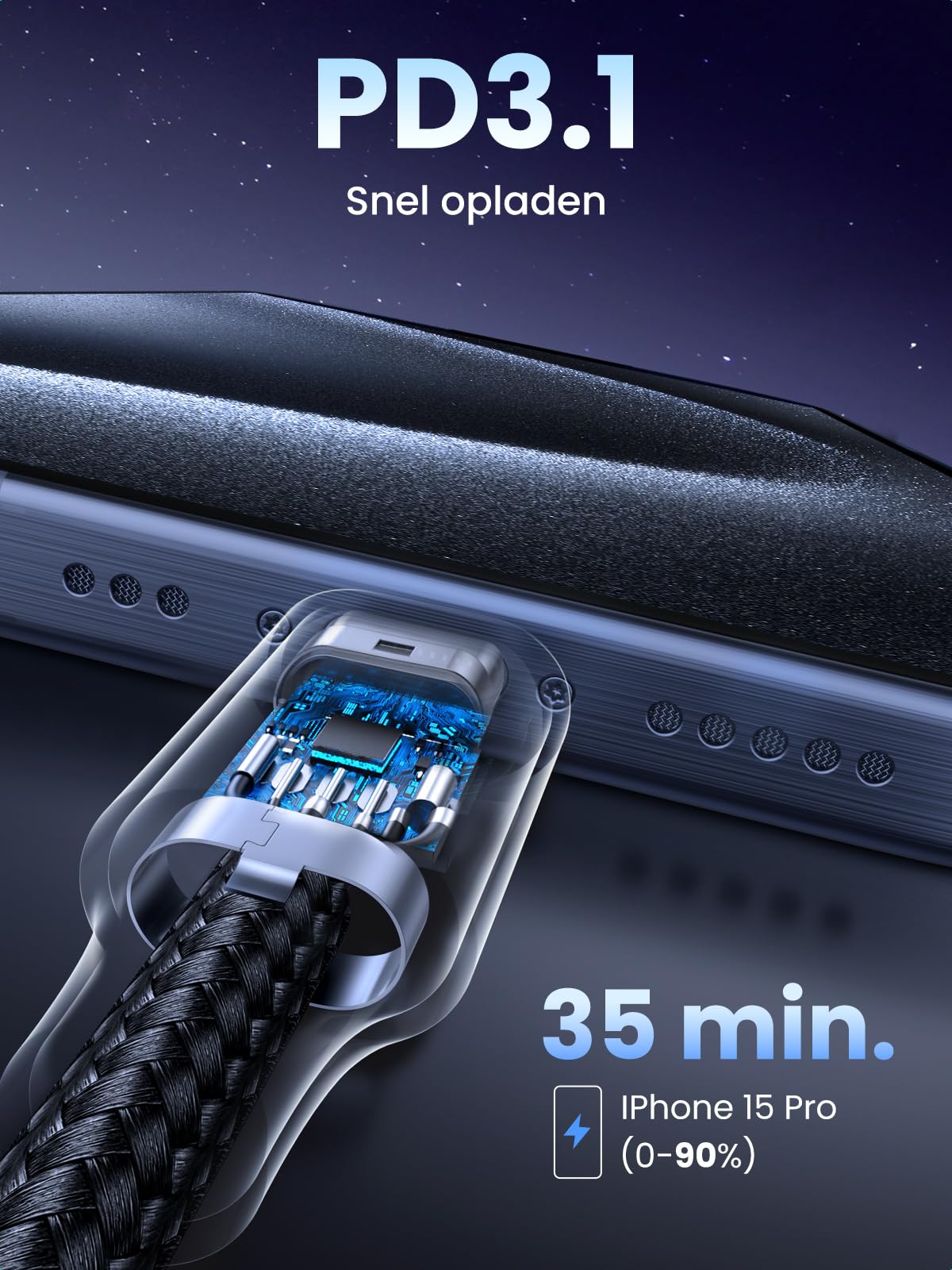 UGREEN USB C-kabel 240W Power Delivery 3.1 oplaadkabel USB C naar USB C (2M) - Image 3