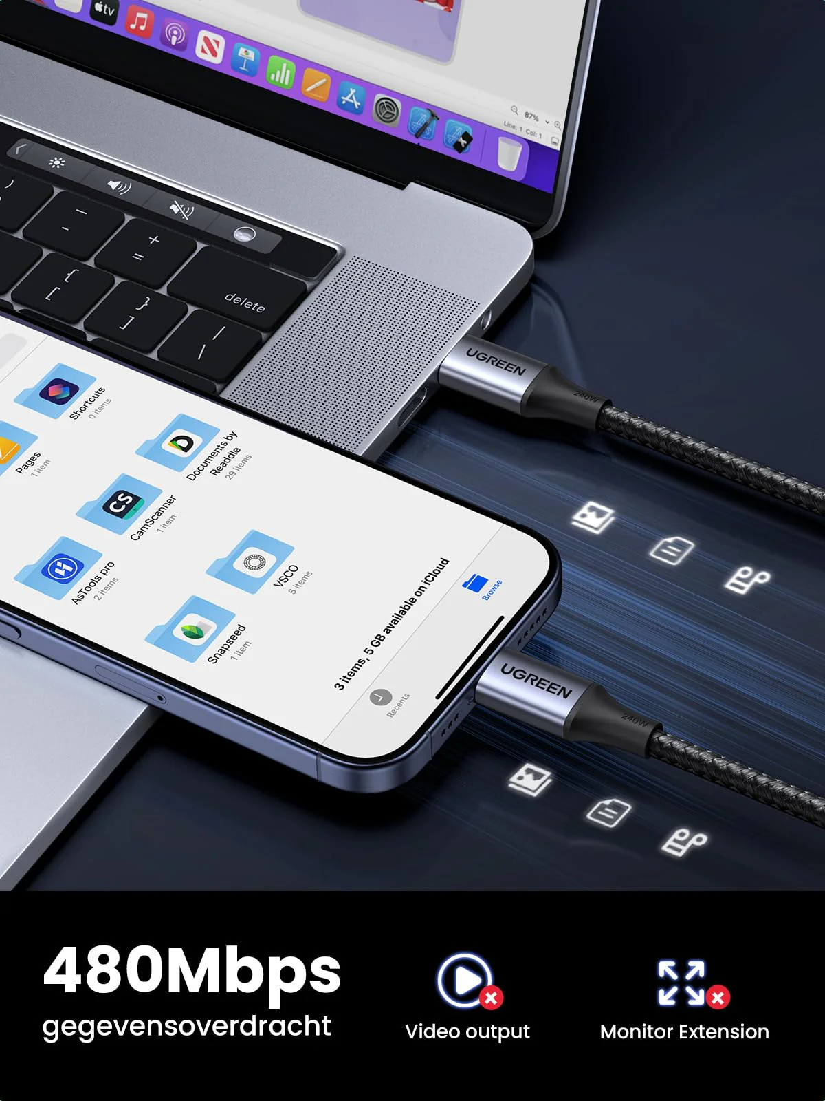 UGREEN USB C-kabel 240W Power Delivery 3.1 oplaadkabel USB C naar USB C (2M) - Image 4