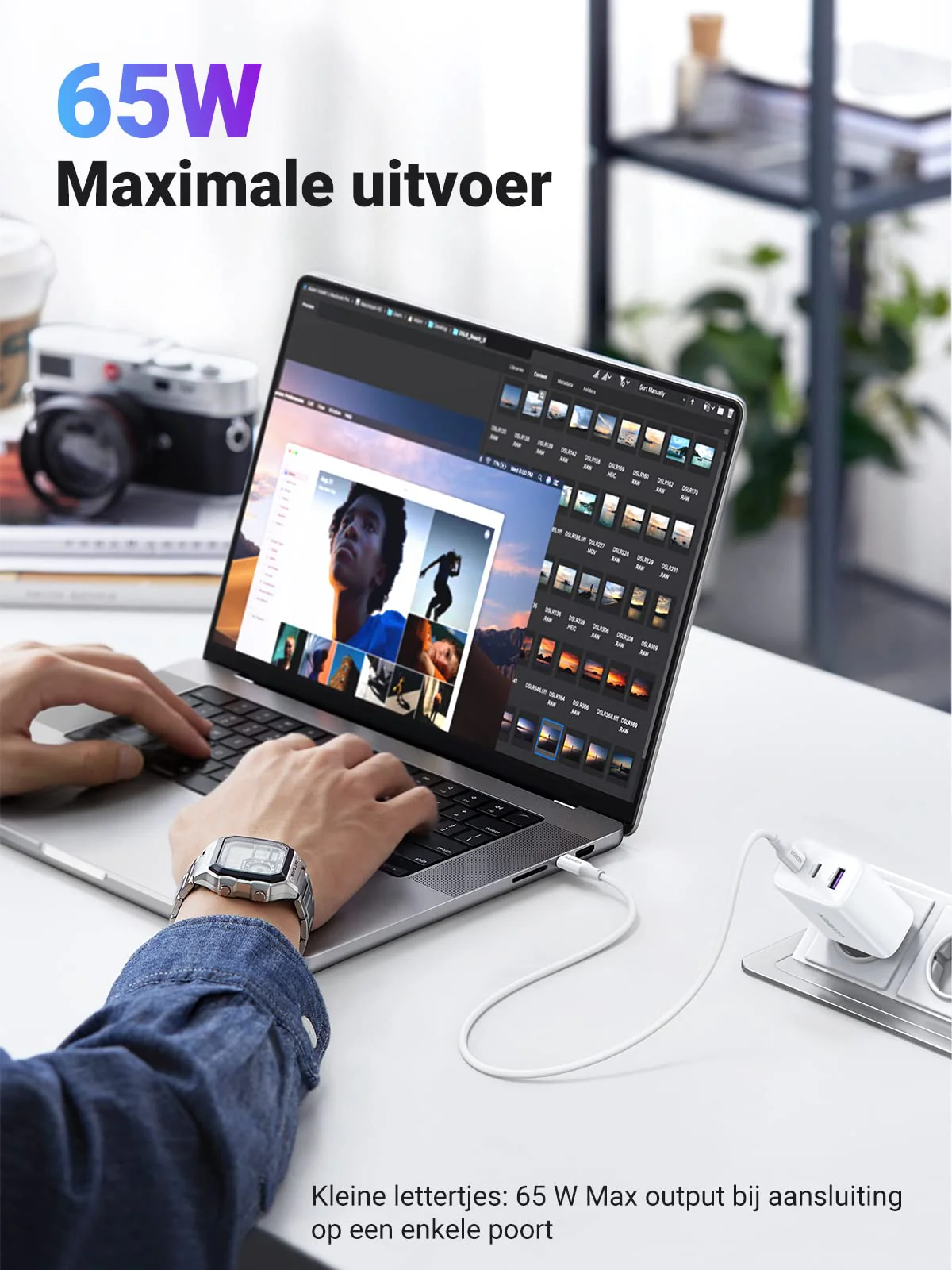 UGREEN 65W USB C Oplader - 3-Poorts PD Lader - Image 3