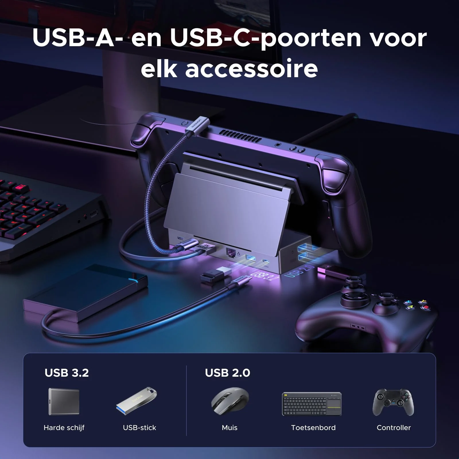 UGREEN 9-in-1 Steam Deck Docking Station 4K@120Hz DP 10Gbps PD 100W - Image 4