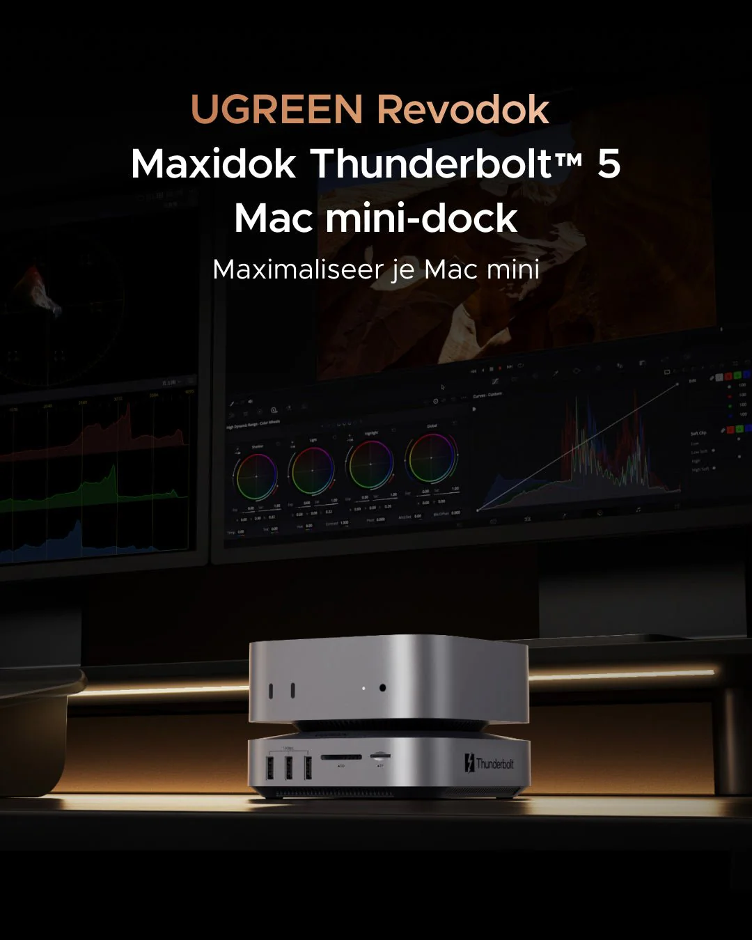 UGREEN Maxidok 10-in-1 Thunderbolt™ 5 Mac mini Dock met M.2 NVMe SSD-slot, dual 6K-displays voor Mac mini M4/M4 Pro - Image 4