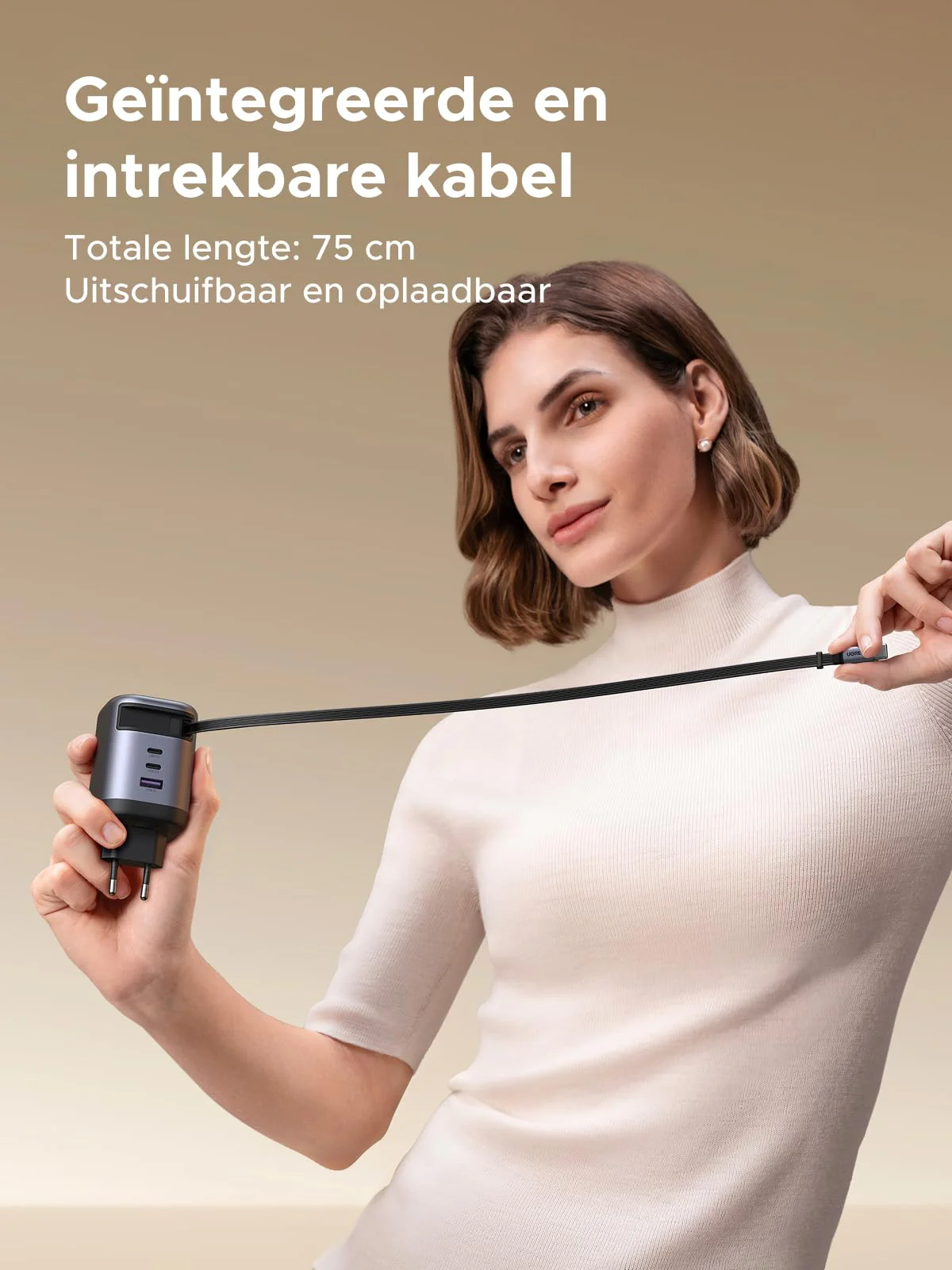 UGREEN Nexode 100W Oplader met Retractable USB-C-kabel - Image 3