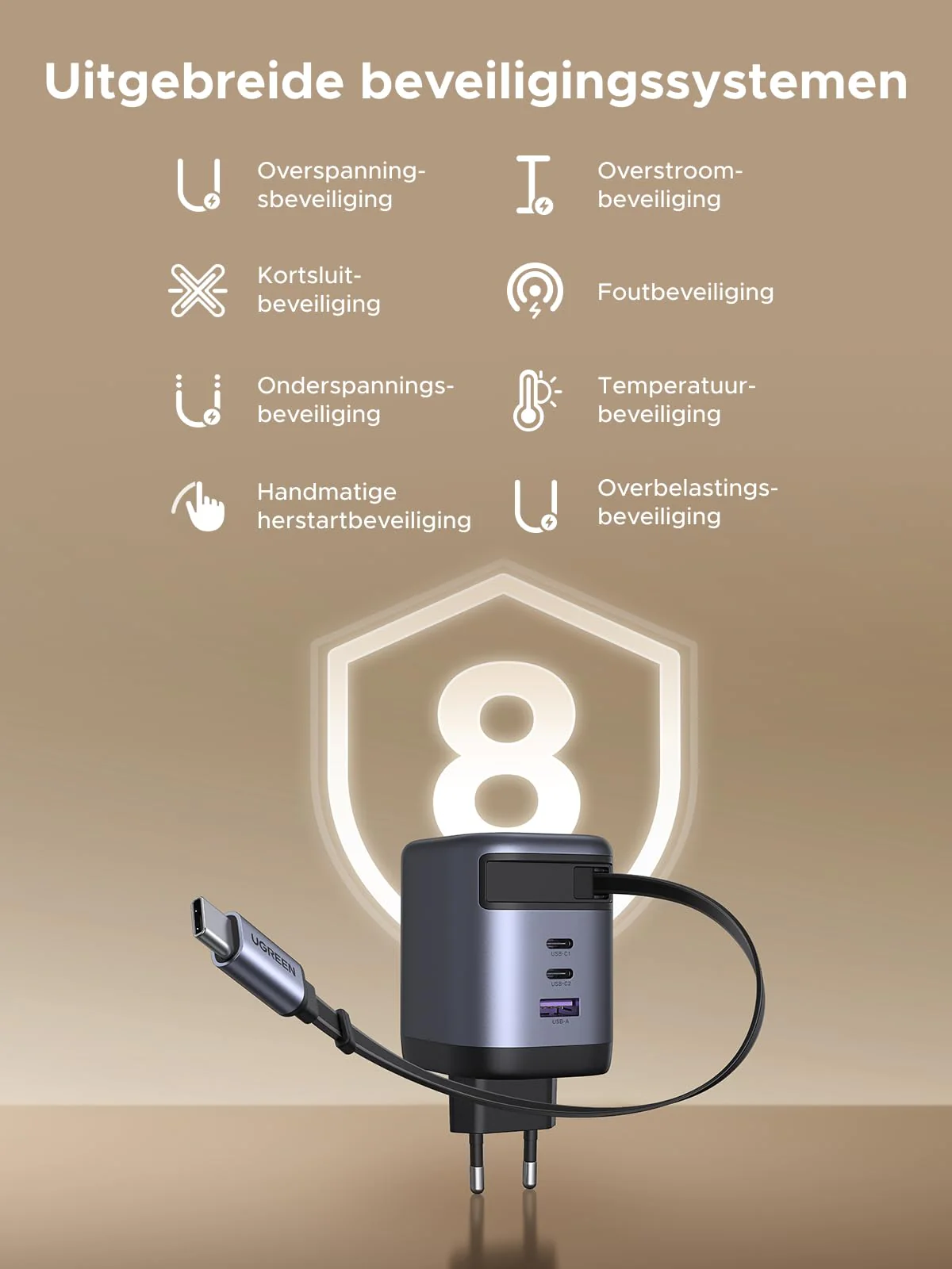 UGREEN Nexode 100W Oplader met Retractable USB-C-kabel - Image 7