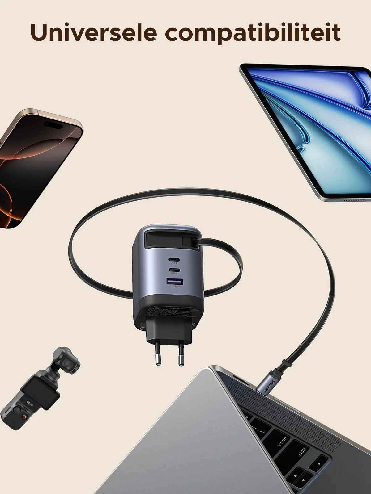 UGREEN Nexode 100W Oplader met Retractable USB-C-kabel - Image 8