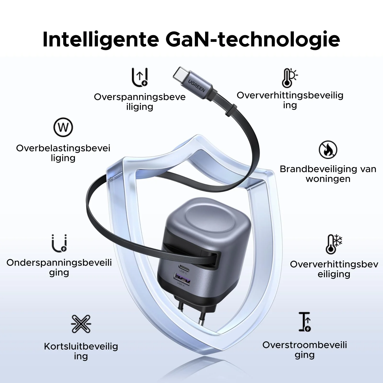 UGREEN Nexode 45W Oplader met Retractable USB-C-kabel - Image 5