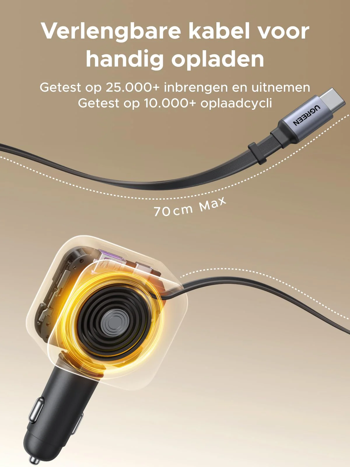 UGREEN Nexode Autolader 90W met Retractable USB-C-kabel - Image 4