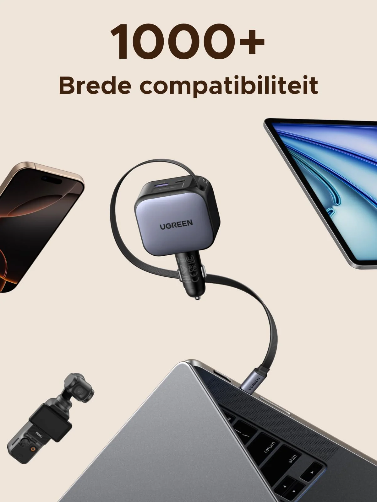 UGREEN Nexode Autolader 90W met Retractable USB-C-kabel - Image 7