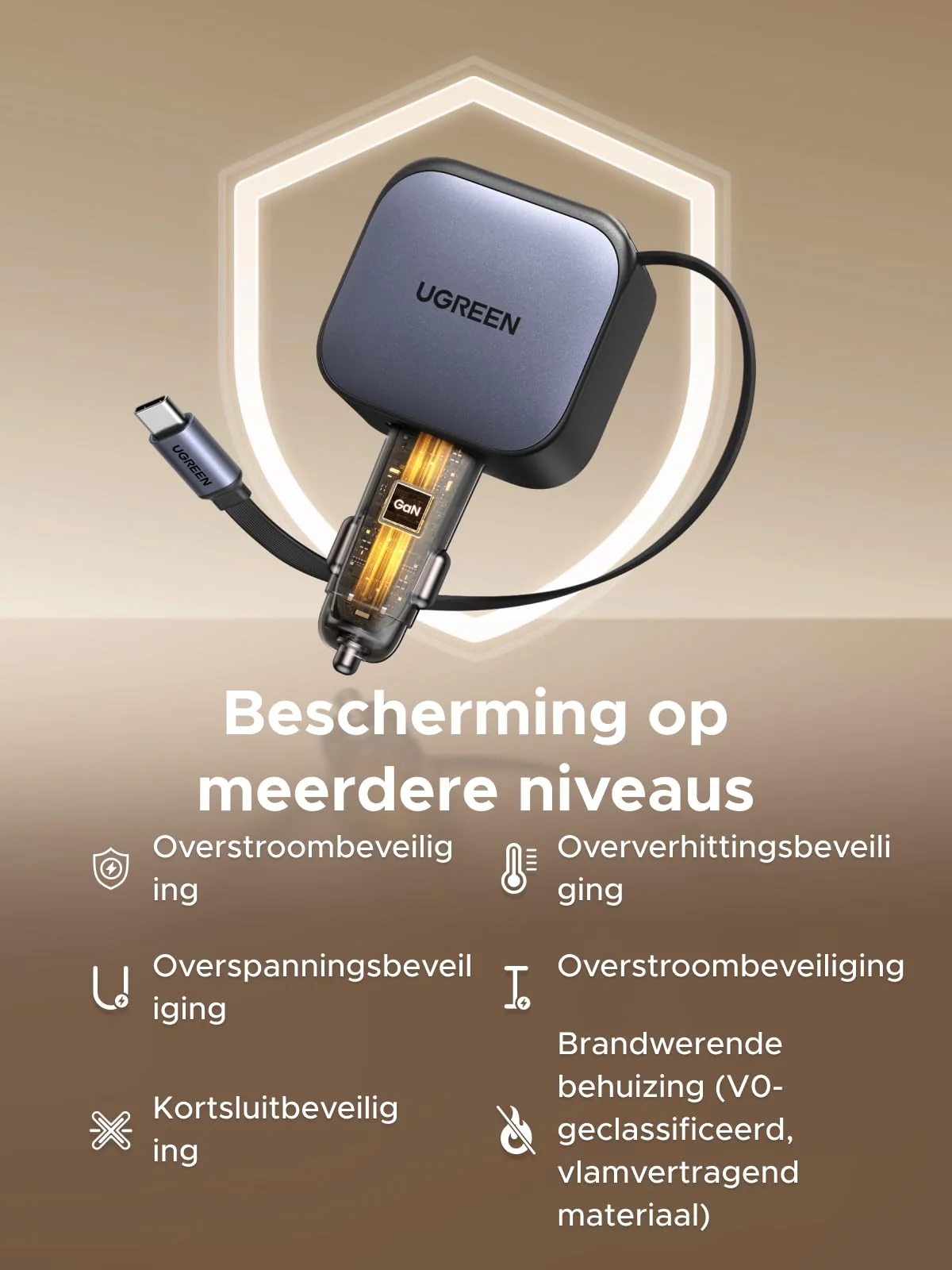 UGREEN Nexode Autolader 90W met Retractable USB-C-kabel - Image 8