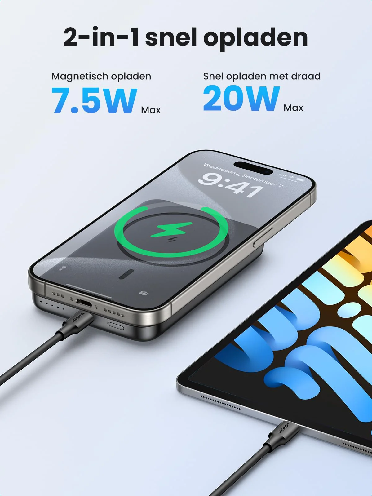 UGREEN Nexode draadloze powerbank 10000 mAh magnetische powerbank met USB-C snellaadfunctie, draadloze externe batterij MagSafe - Image 5