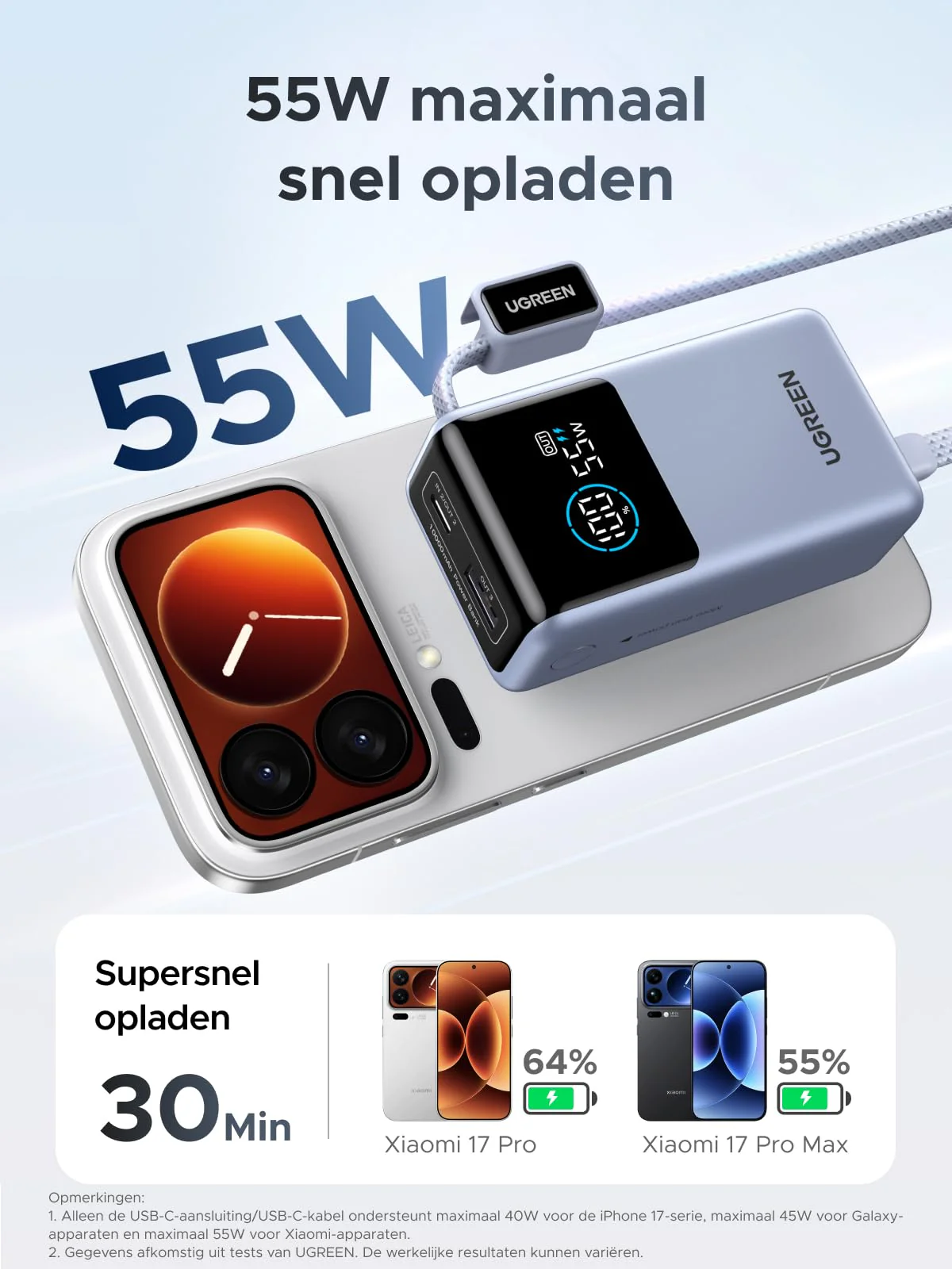 UGREEN Nexode Powerbank 10000mAh 55W met geïntegreerde USB-C-kabel - Image 4