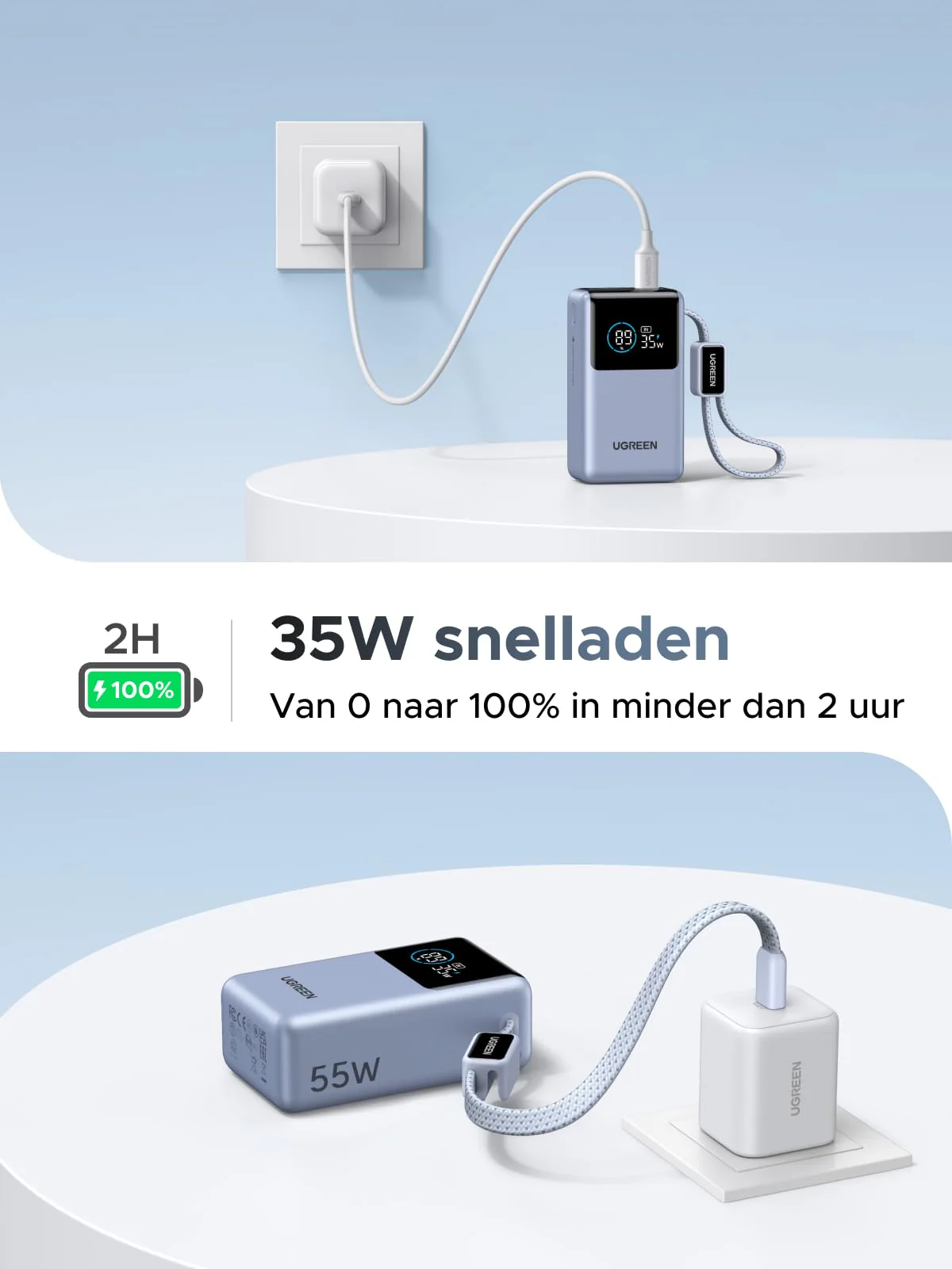 UGREEN Nexode Powerbank 10000mAh 55W met geïntegreerde USB-C-kabel - Image 9