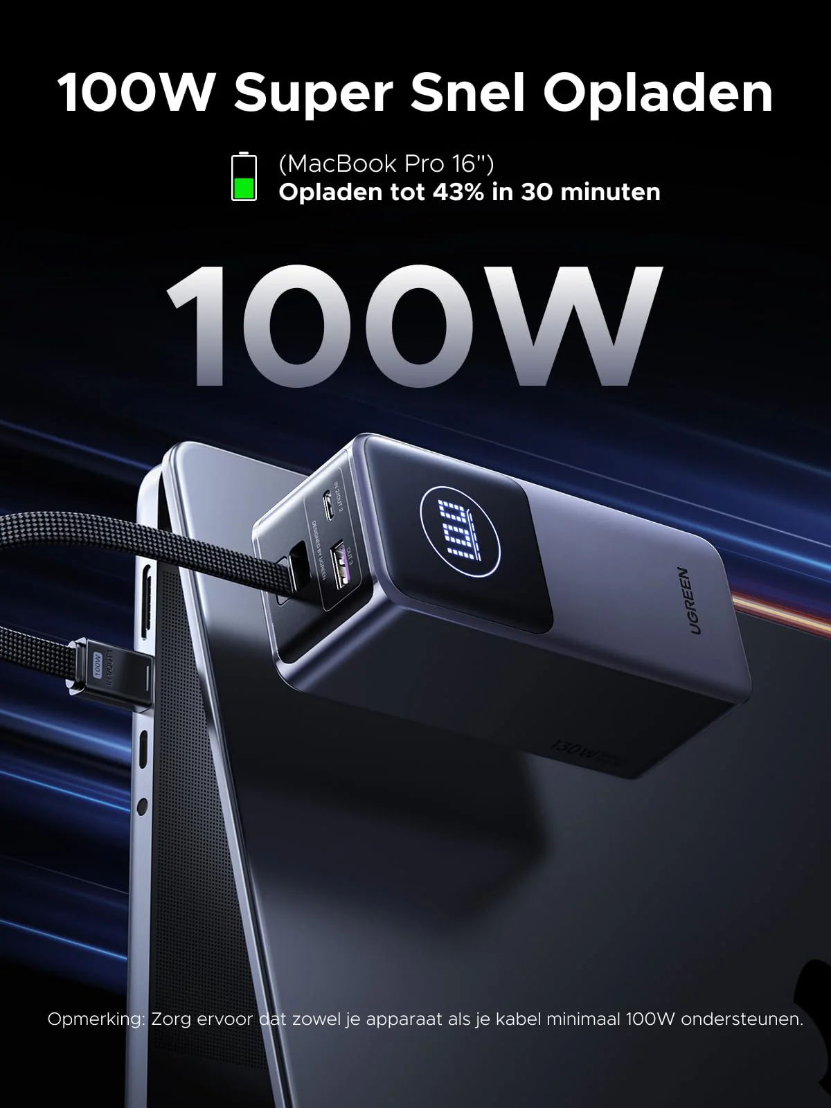 UGREEN Nexode Powerbank 20000mAh 100W met ingebouwde kabel - Image 2