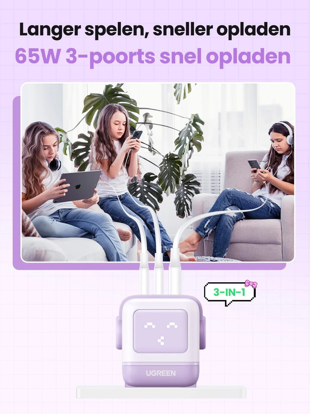 UGREEN Uno oplader 65W USB C GaN II Tech Snellader (Violett) - Image 4