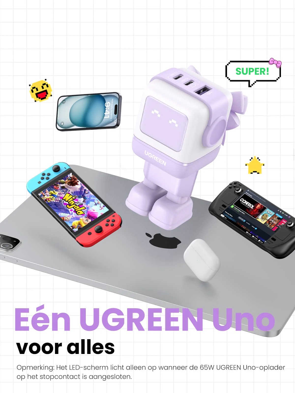UGREEN Uno oplader 65W USB C GaN II Tech Snellader (Violett) - Image 6