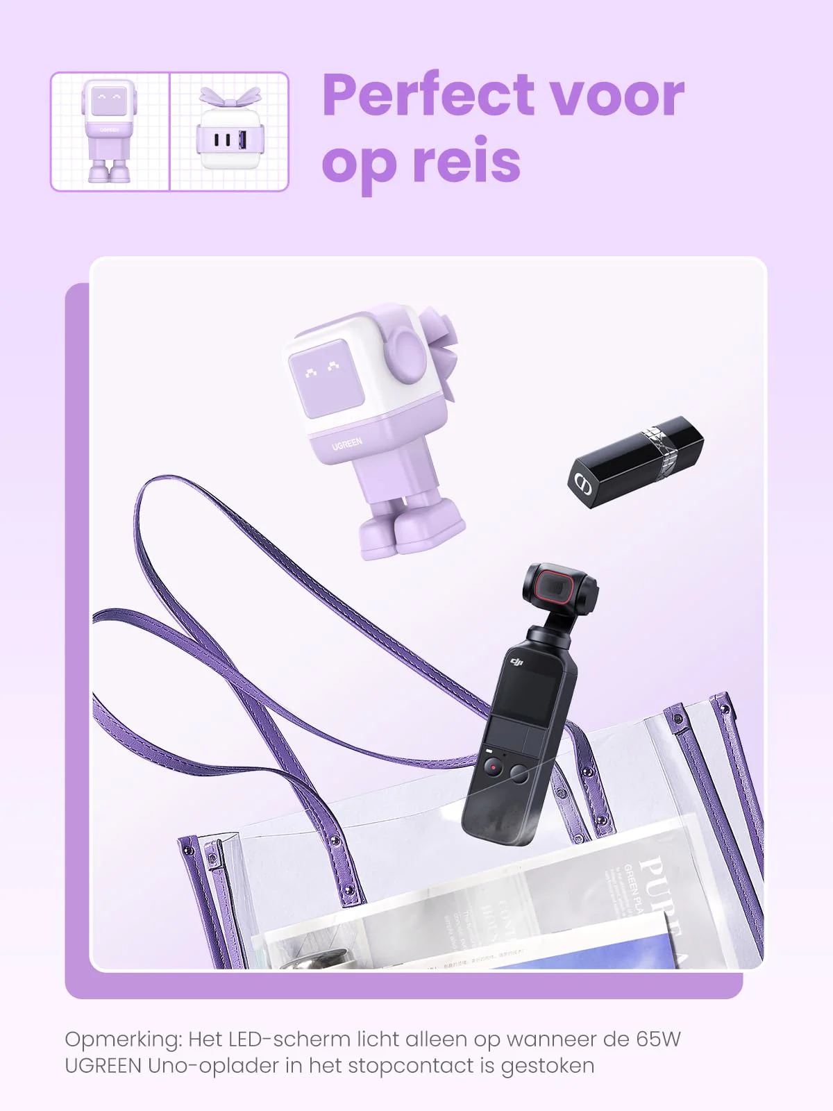 UGREEN Uno oplader 65W USB C GaN II Tech Snellader (Violett) - Image 8
