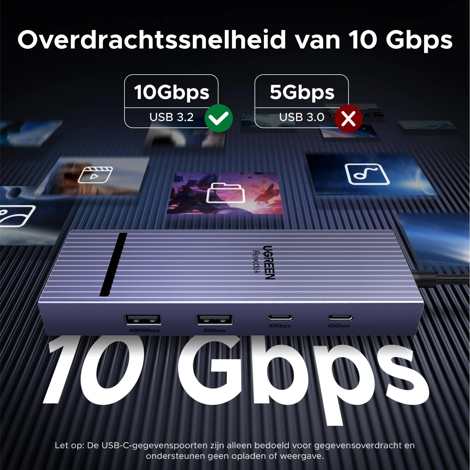 UGREEN Revodok Pro 1071 7-IN-1 USB-C-hub (4K@60Hz, 10Gbps, 100W PD) - Image 4