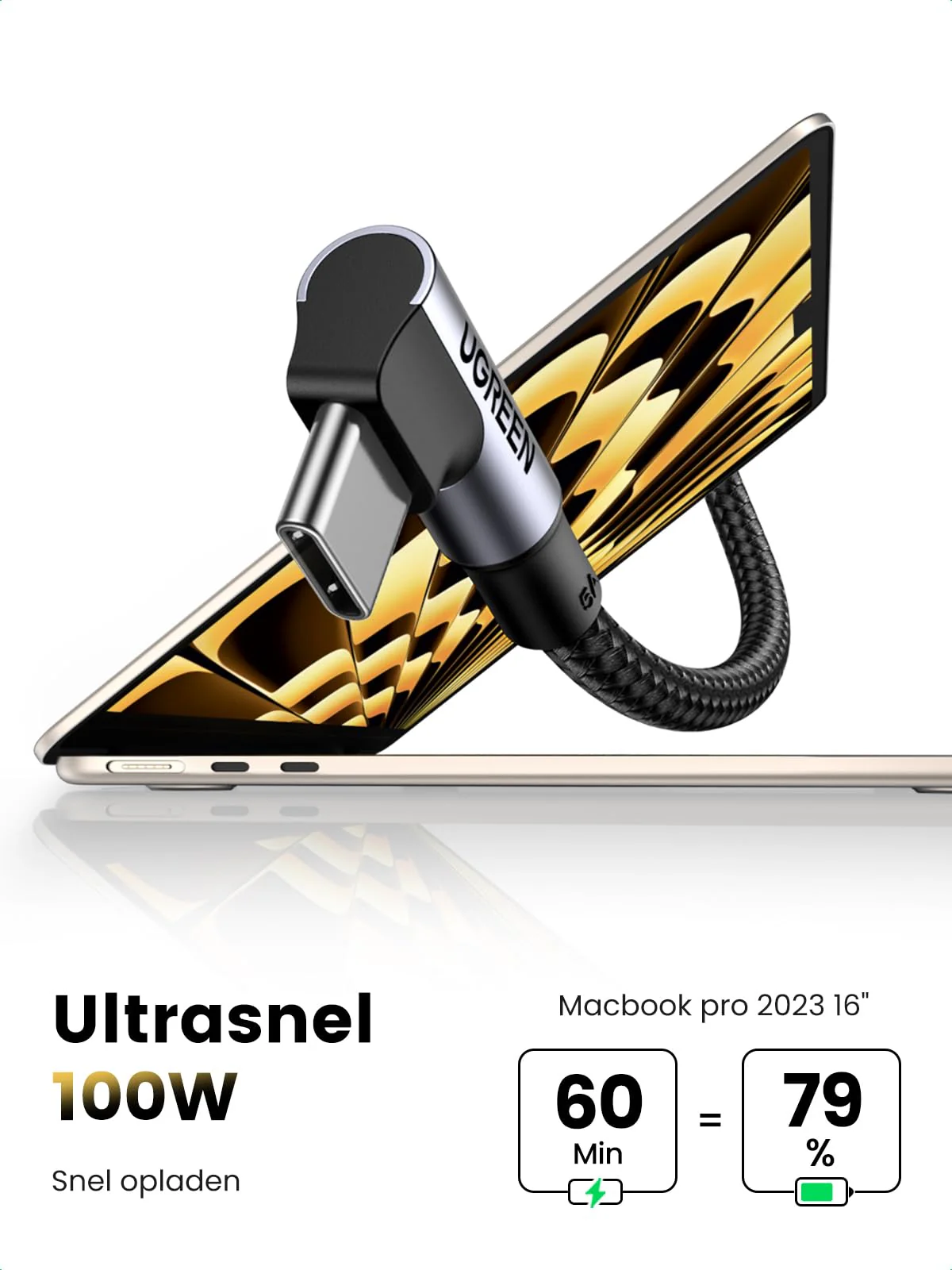 UGREEN 100W USB C naar USB C Kabel Hoek PD 3.0 Oplaadkabel USB-C 90° - Image 2