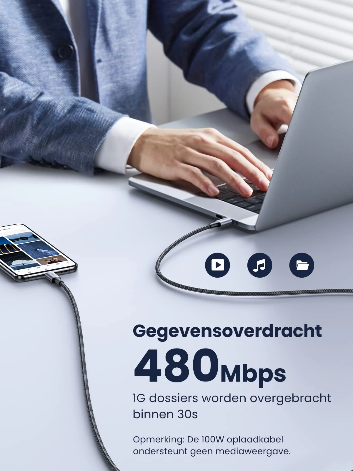 UGREEN 100W USB C Kabel naar USB C 5A/20V USB-C Oplaadkabel PD 3.0 PPS - Image 4
