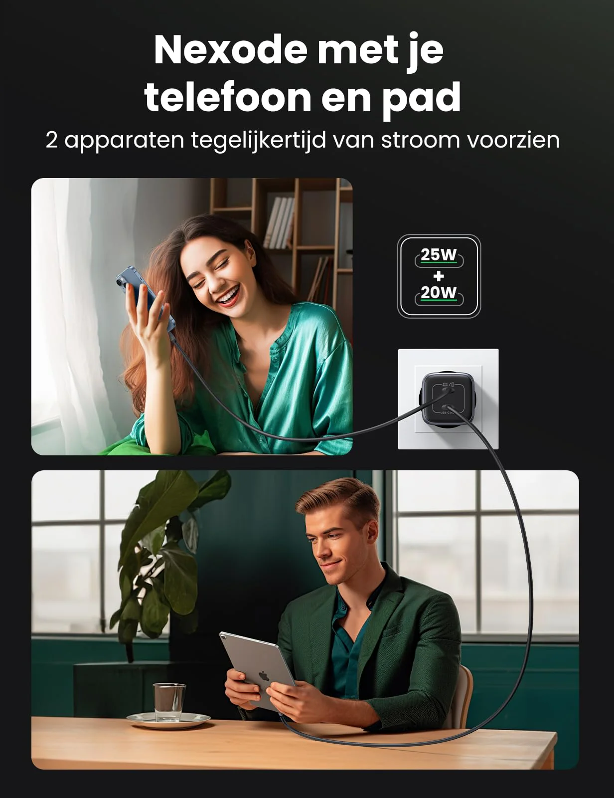 UGREEN Nexode 45W USB C GaN Oplader met 2 poorten - Image 3