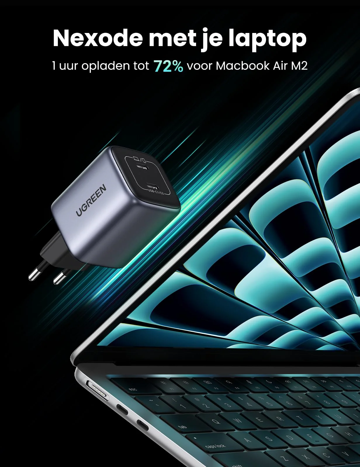 UGREEN Nexode 45W USB C GaN Oplader met 2 poorten - Image 4
