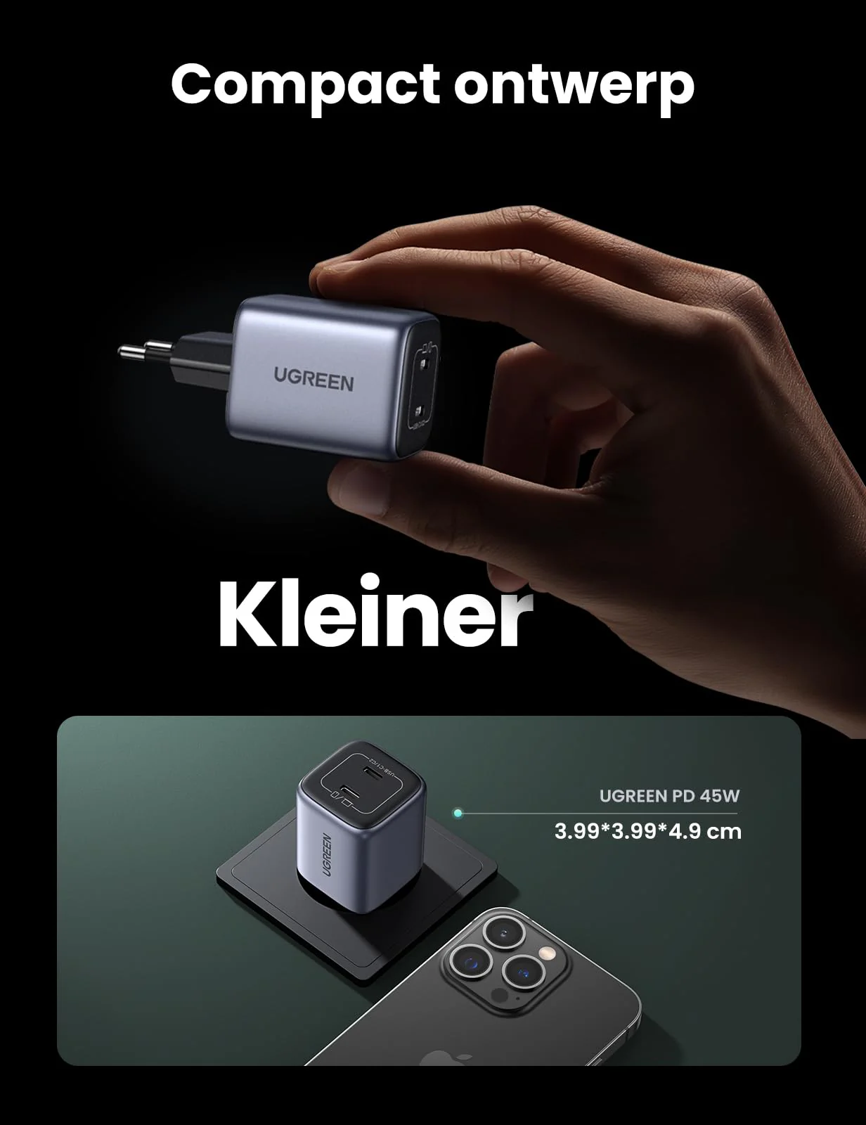 UGREEN Nexode 45W USB C GaN Oplader met 2 poorten - Image 5