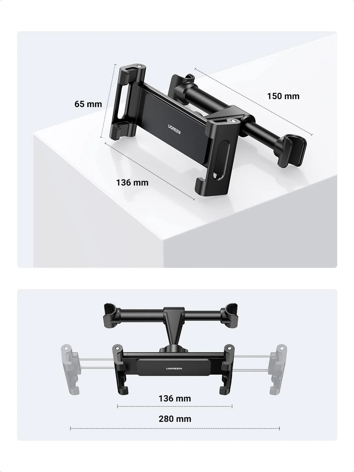UGREEN Auto Tablet Houder Hoofdsteun 360° Rotatie - Image 5