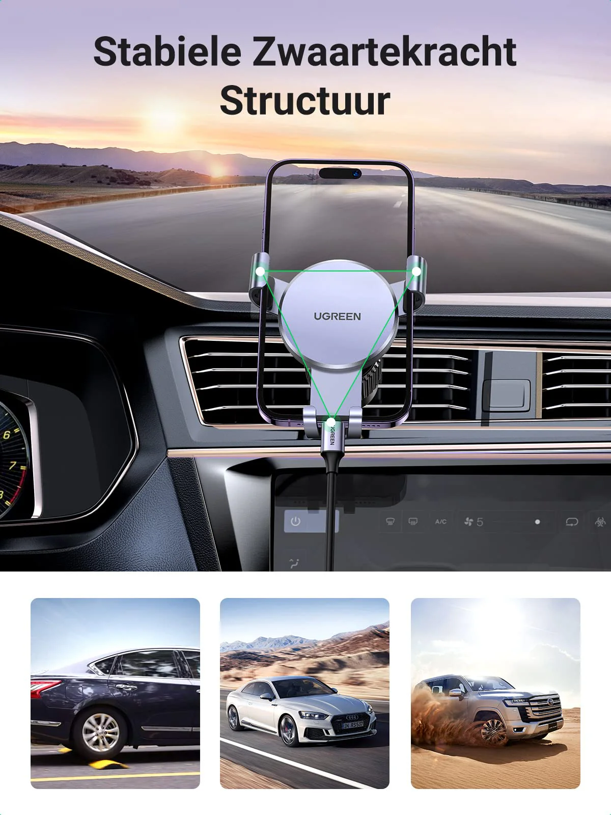 UGREEN Auto Telefoonhouder 2022 Verbeterde Ontluchter Staart Haak Car Phone Holder - Image 4