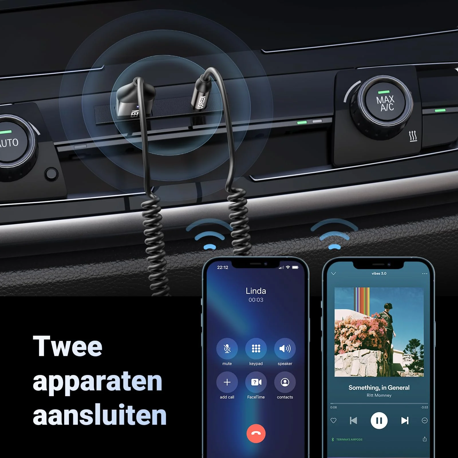UGREEN Bluetooth 5.3 Ontvanger Auto USB Bluetooth met 3 5mm AUX Aansluiting en Ingebouwde Microfoon - Image 5